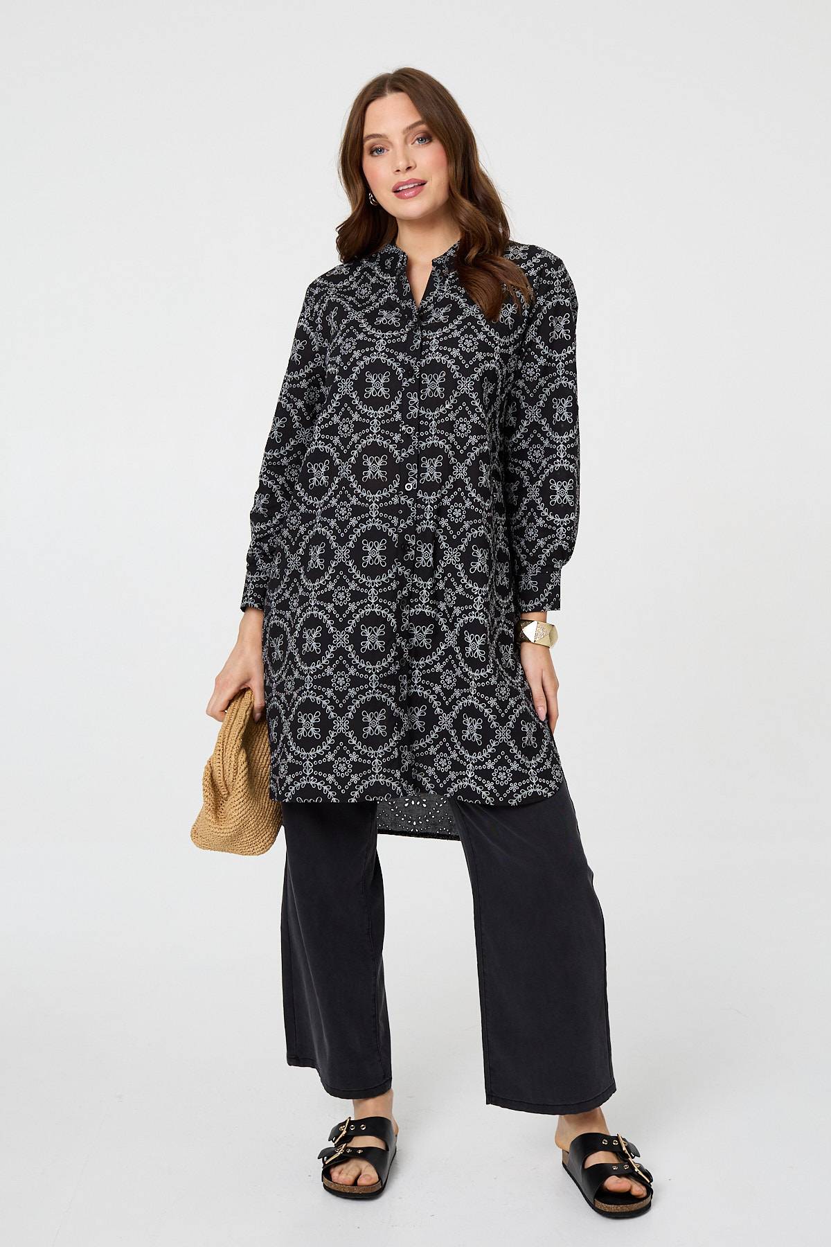Printed Relaxed Knee Length Shirt Dress Back View