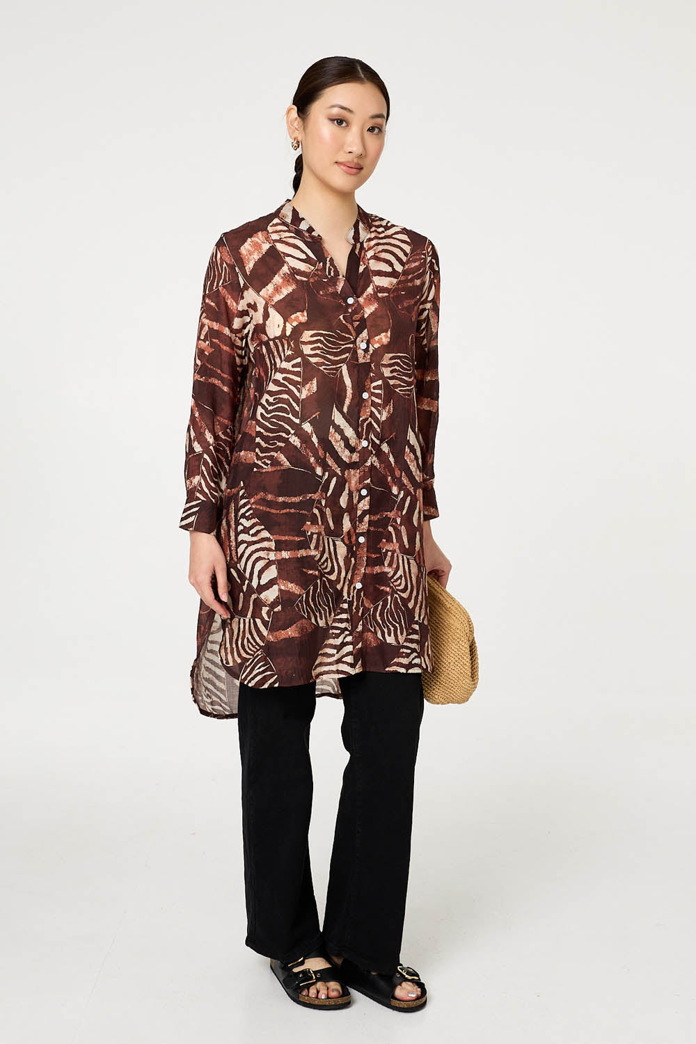 Animal Print Semi Sheer Longline Shirt Detail View
