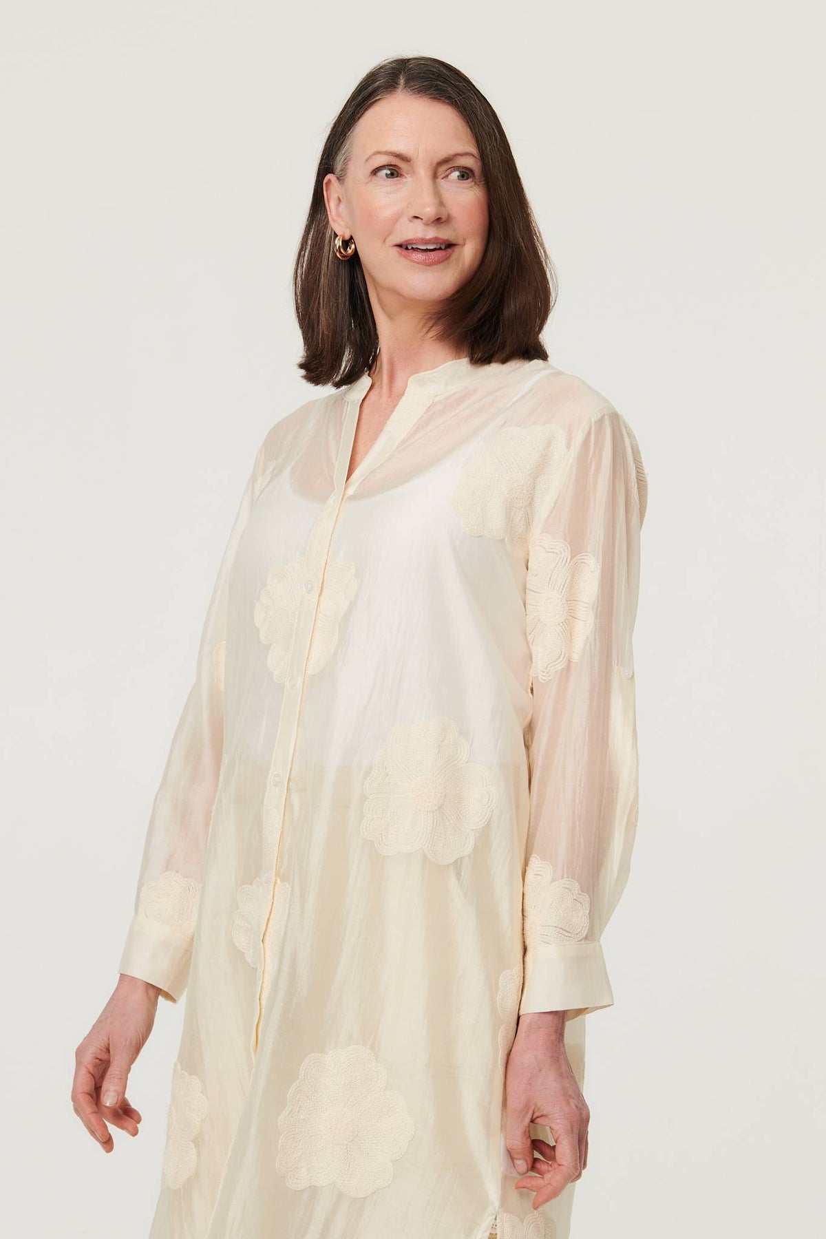 Floral Long Sleeve Longline Shirt Front View