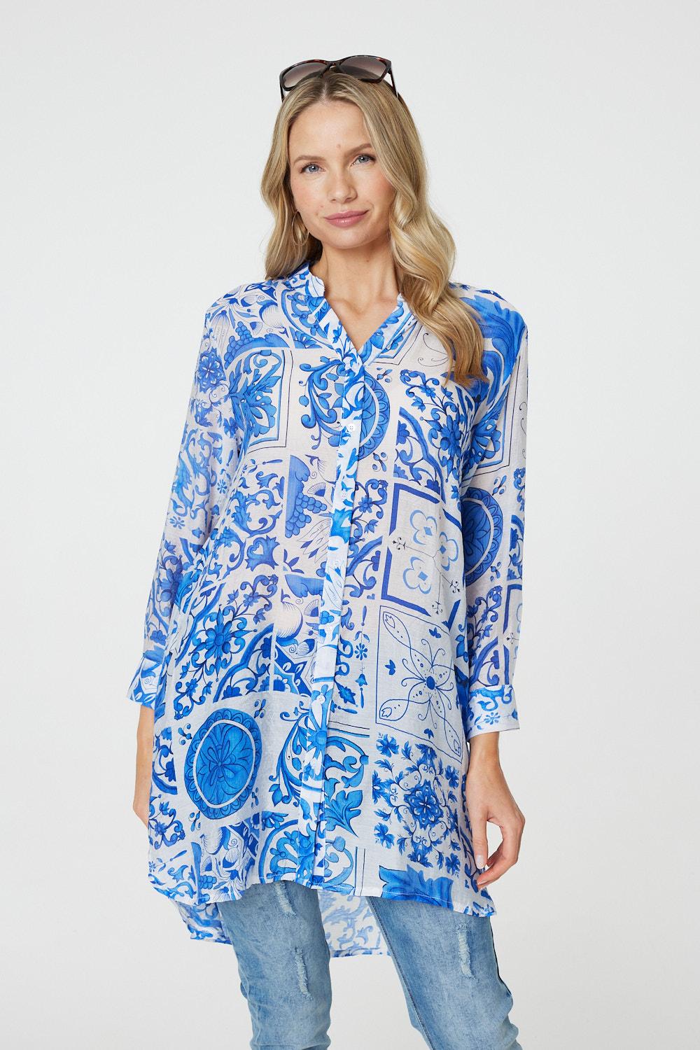 Mosaic Print Longline Blouse Dress Front View 2