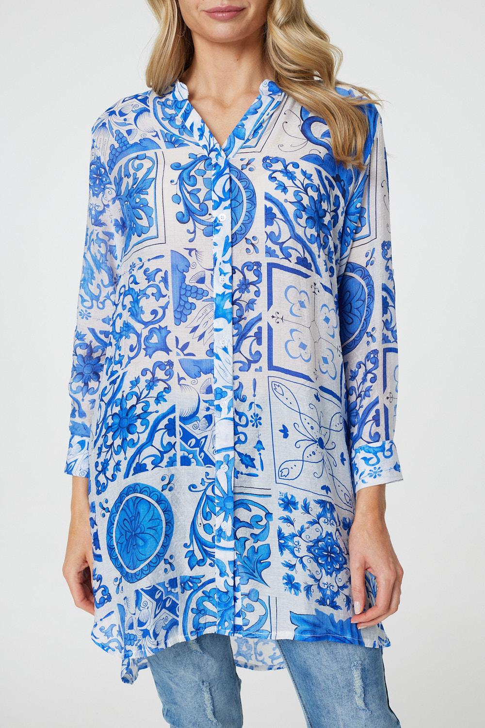 Mosaic Print Longline Blouse Dress Detail View 2