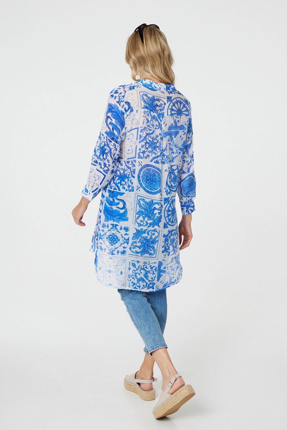 Mosaic Print Longline Blouse Dress Side View 2