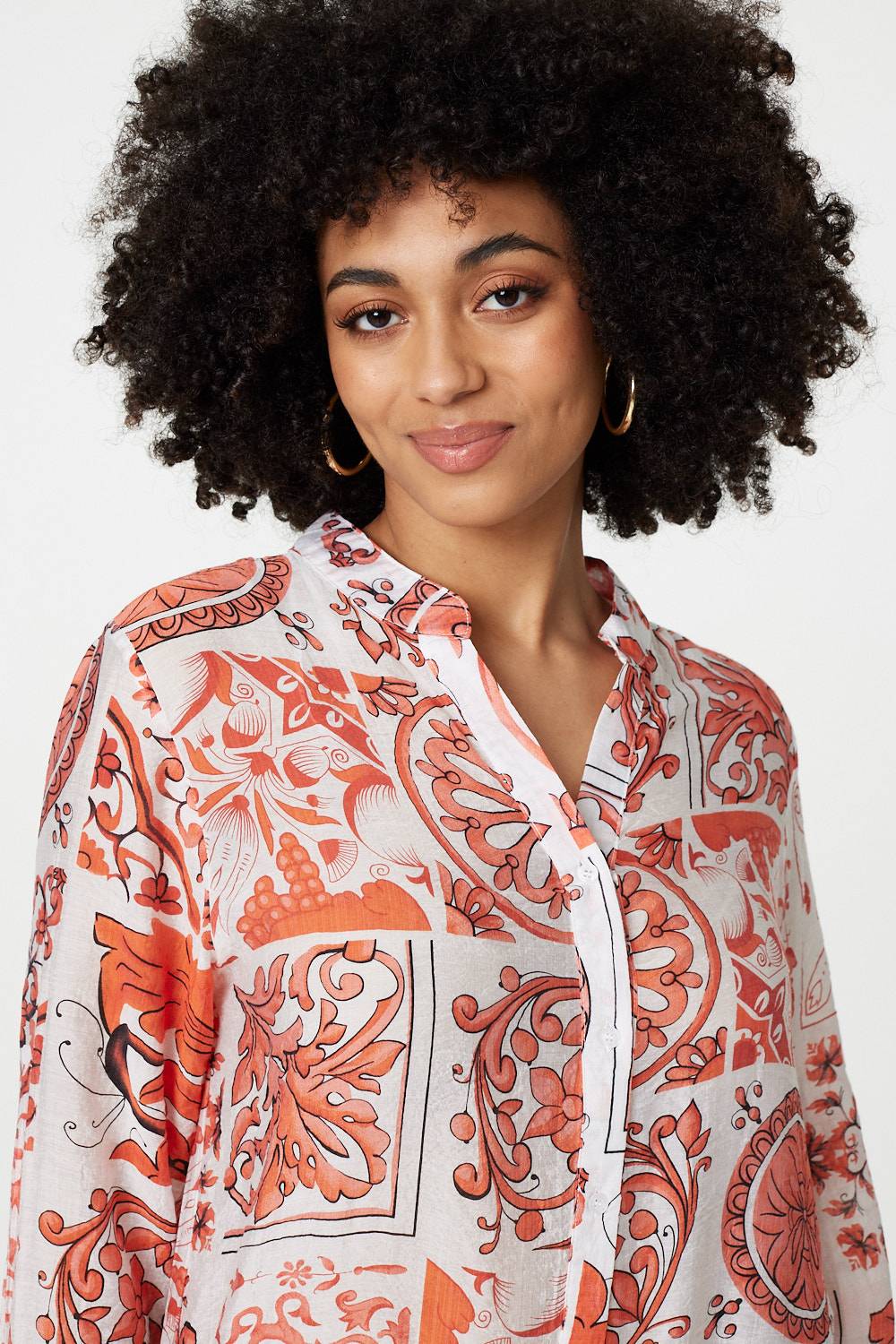 Mosaic Print Longline Blouse Dress Detail View