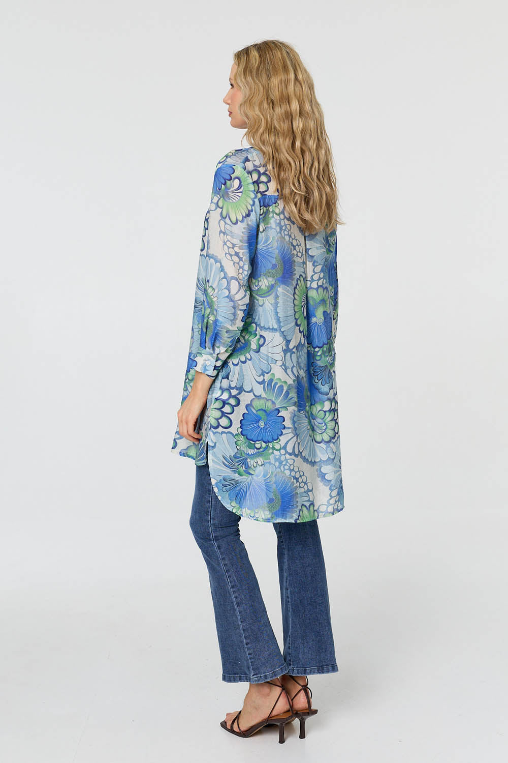 Floral Semi Sheer Longline Shirt Detail View