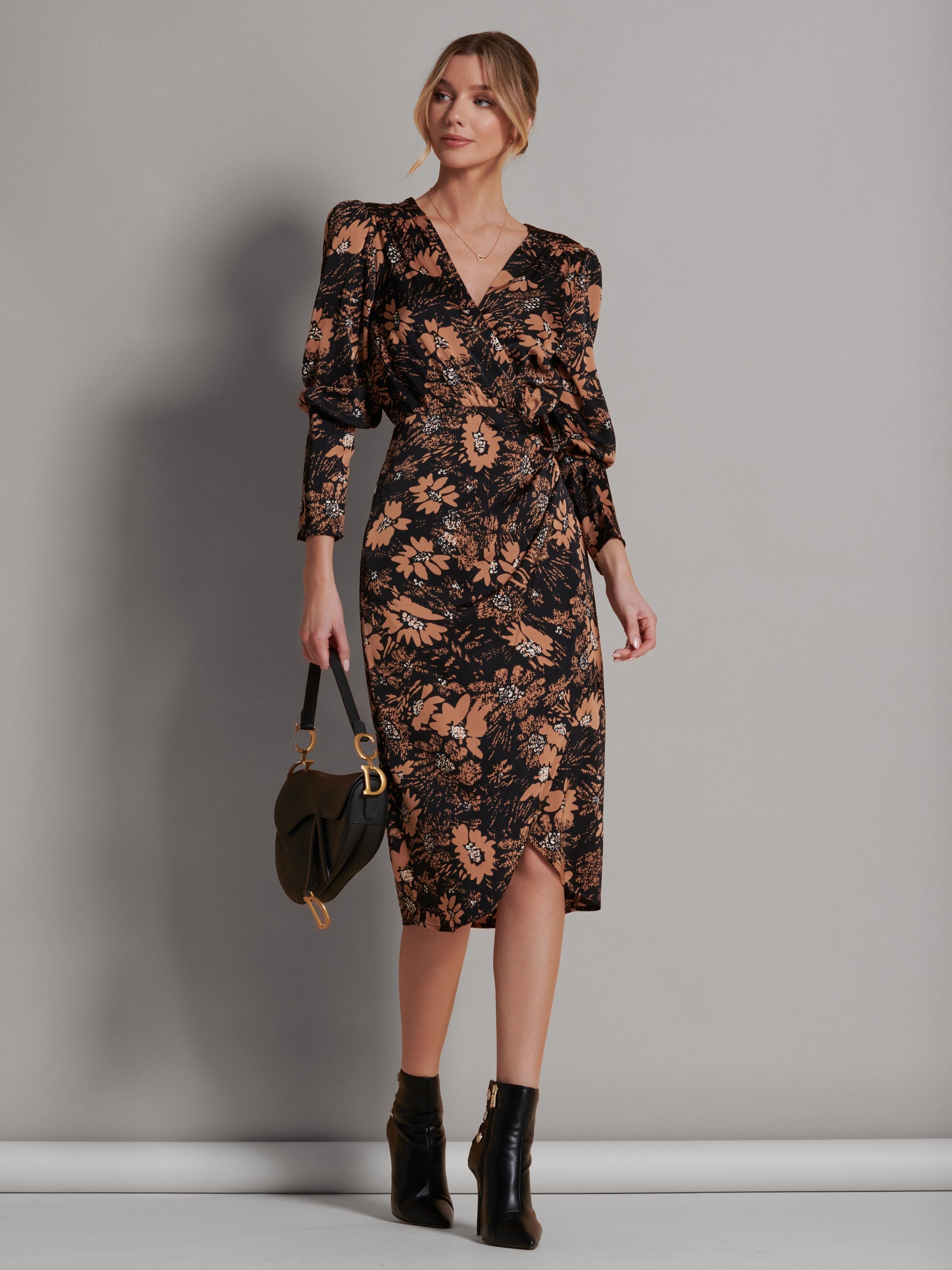Satin Floral Shirt Dress Detail View