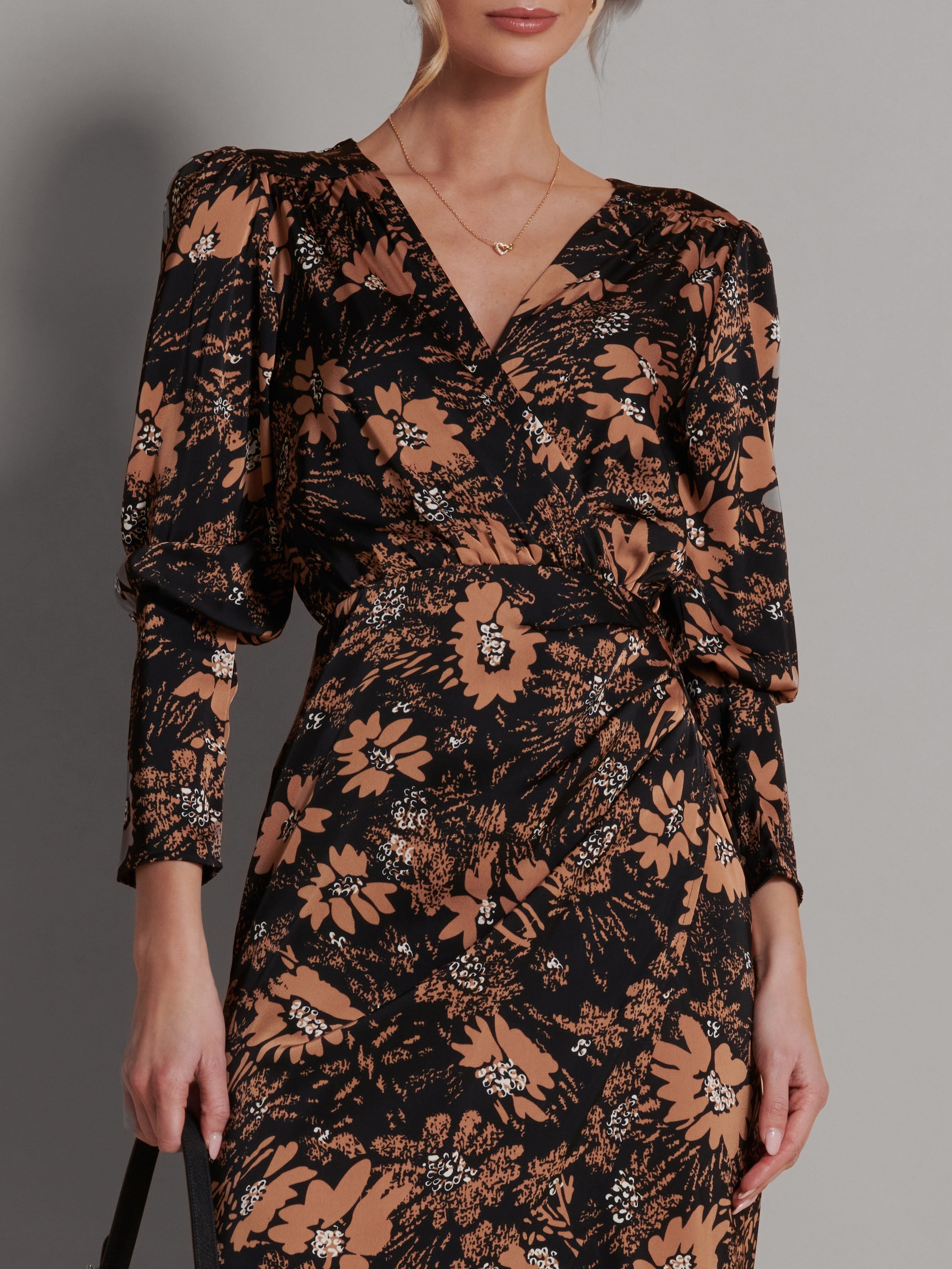 Satin Floral Shirt Dress Side View