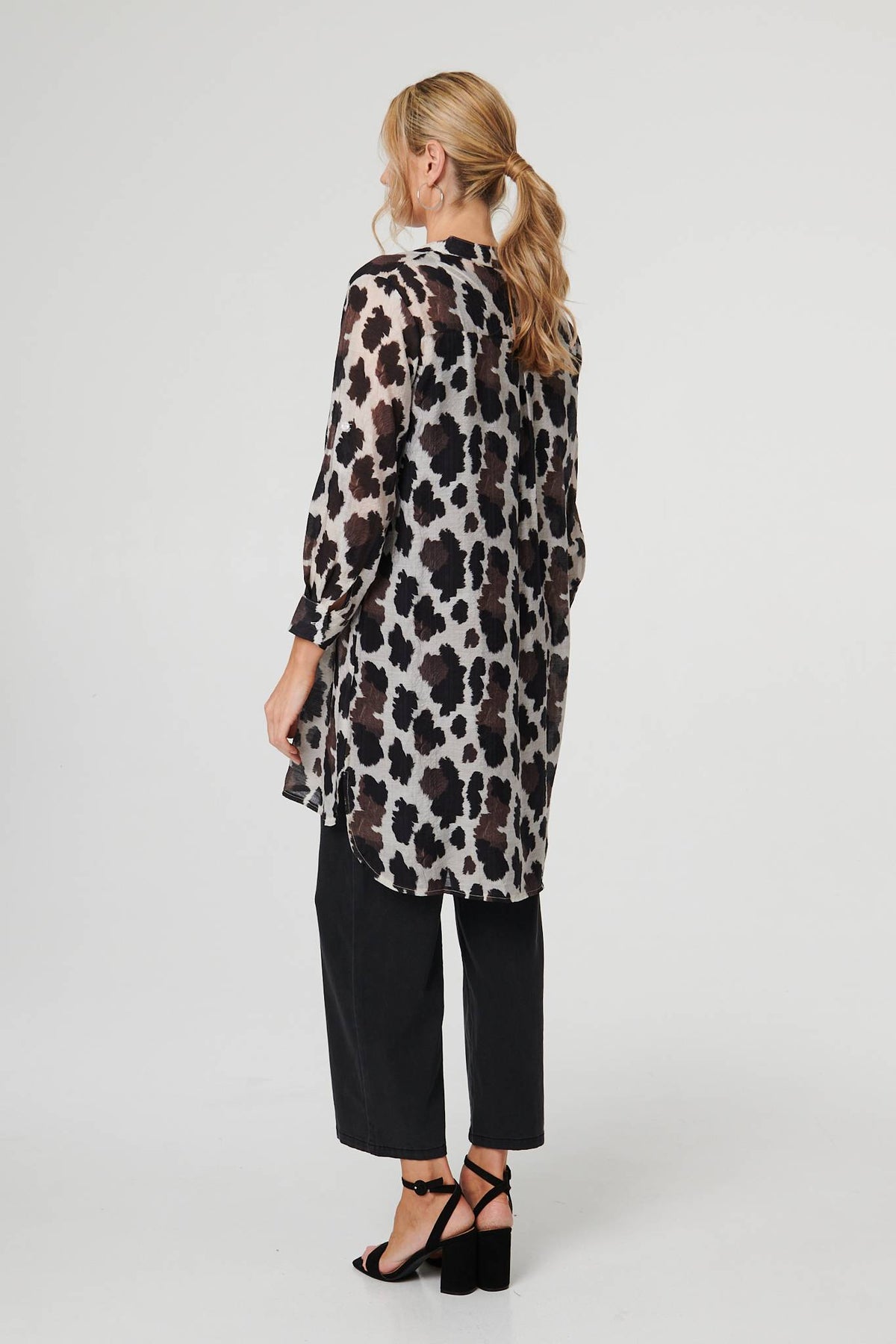 Animal Print Longline Semi Sheer Shirt Detail View