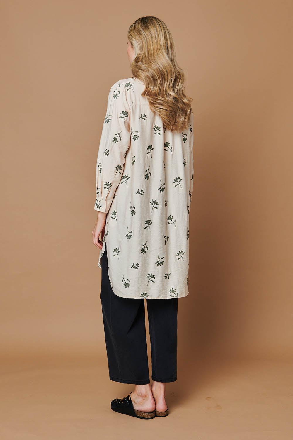 Floral Long Sleeve Casual Longline Shirt Side View