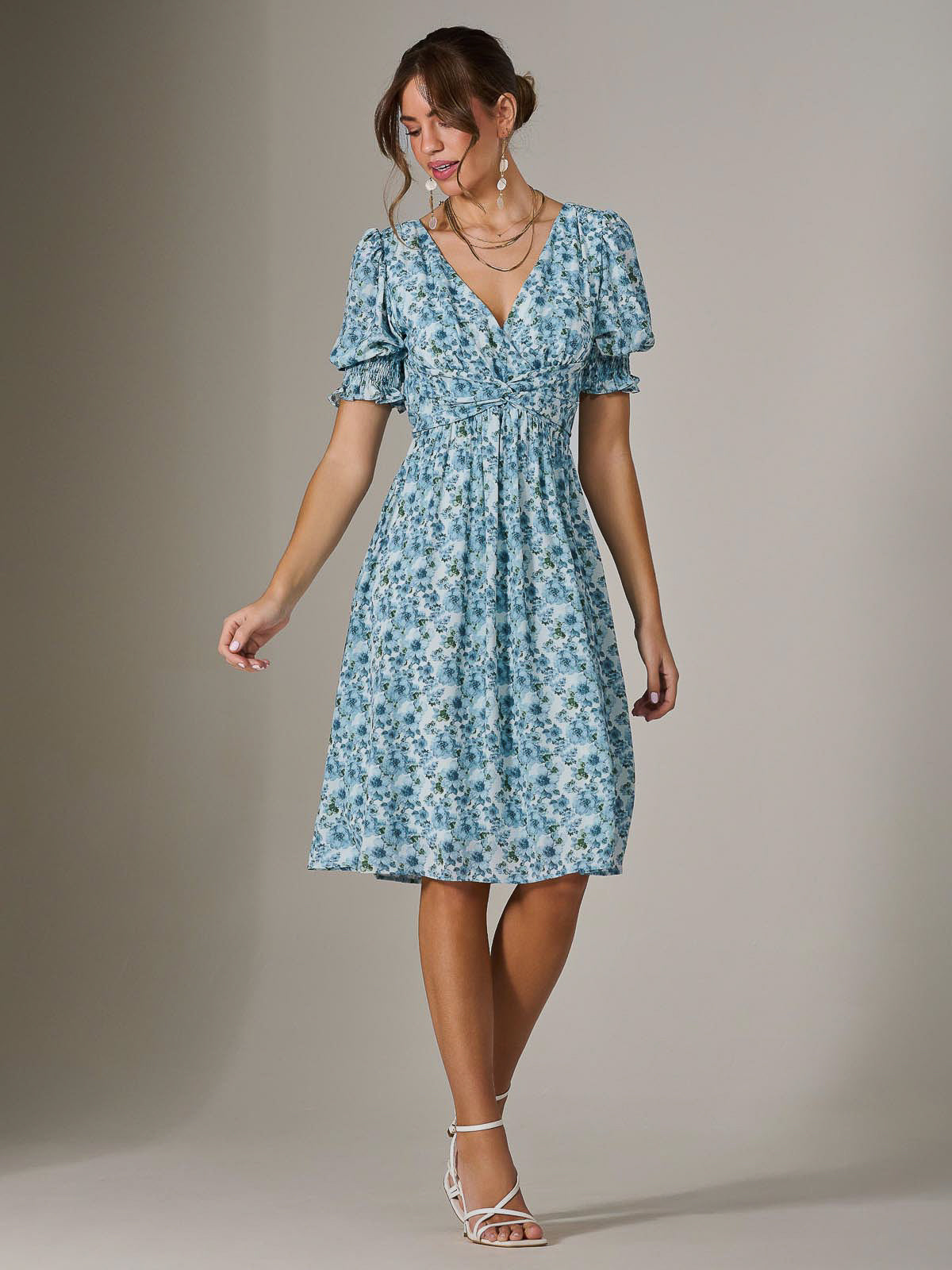 Puff Sleeve Midi Dress Detail View