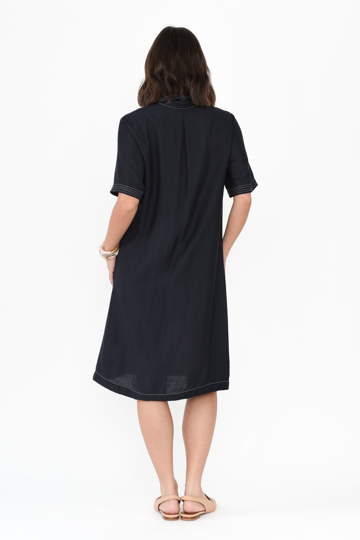 Tatiana Navy Contrast Collared Dress Side View
