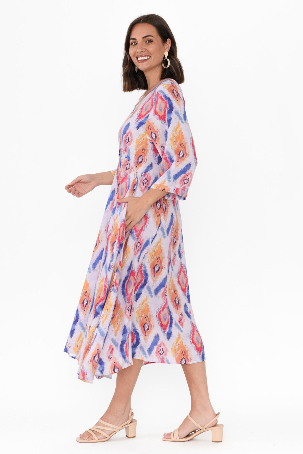 Teddy Blue Geo Sleeved Dress Back View