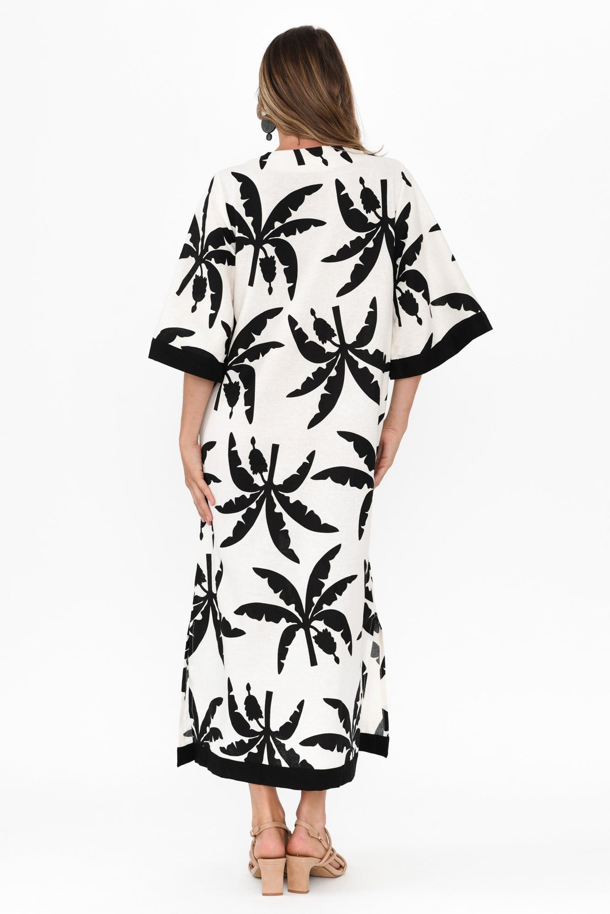 Tessie Black Tropical Linen Kaftan Detail View