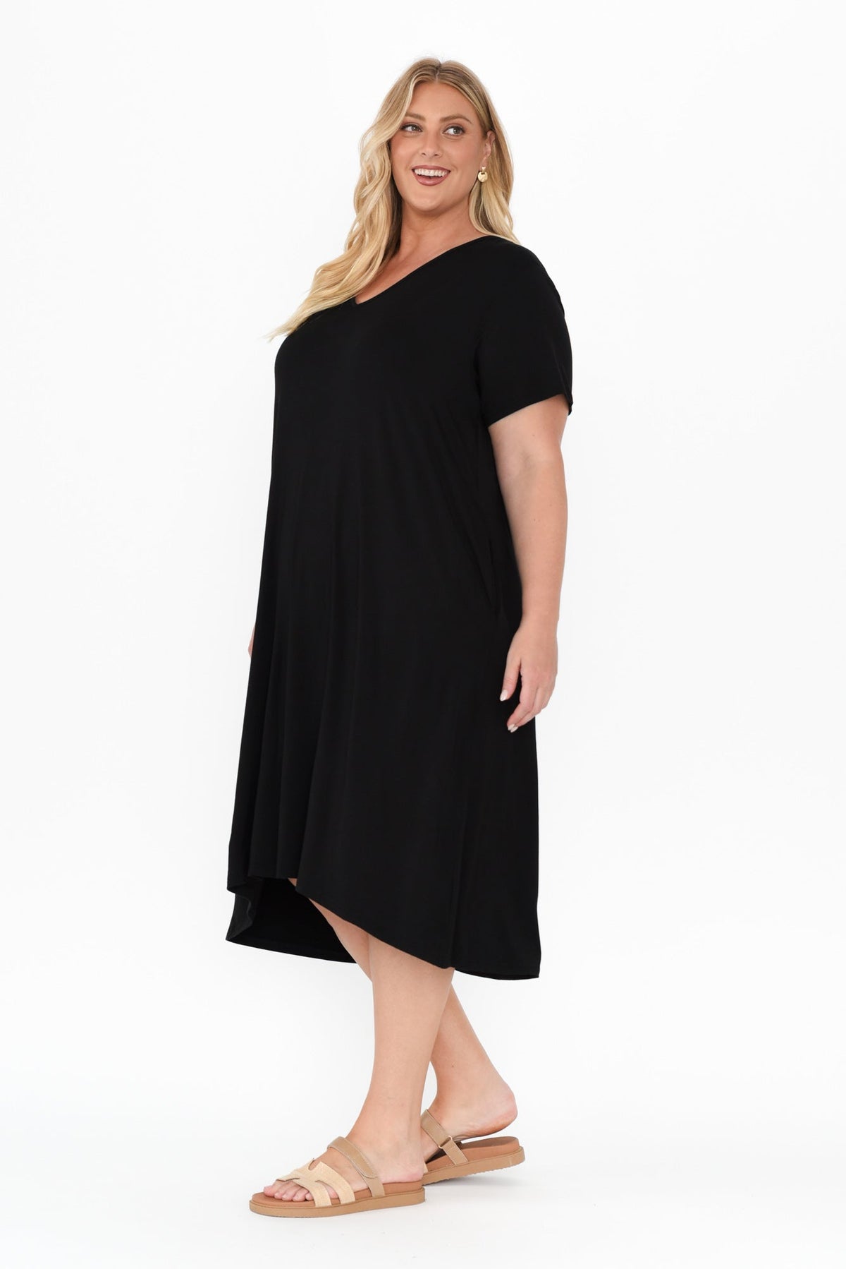 Tiffany Black Bamboo Tee Dress Styled View 2