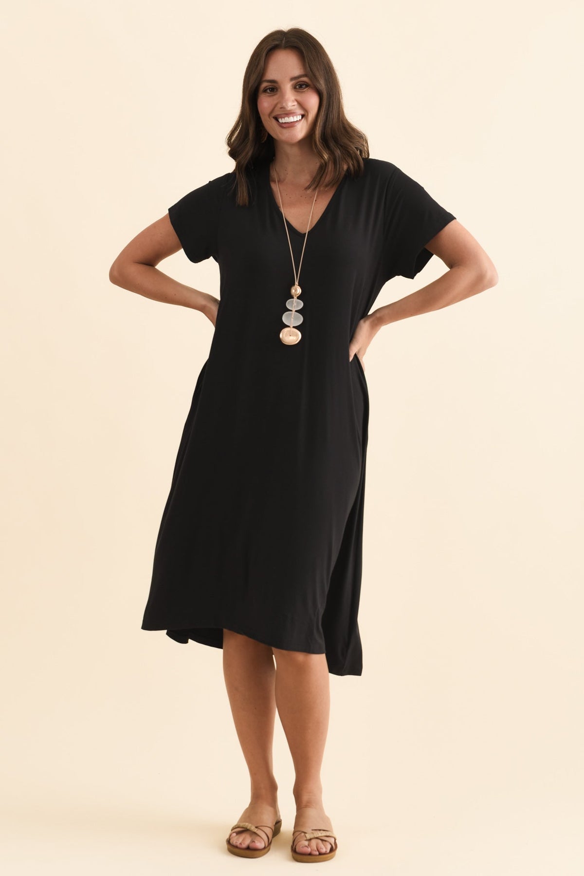 Tiffany Black Bamboo Tee Dress Side View 2
