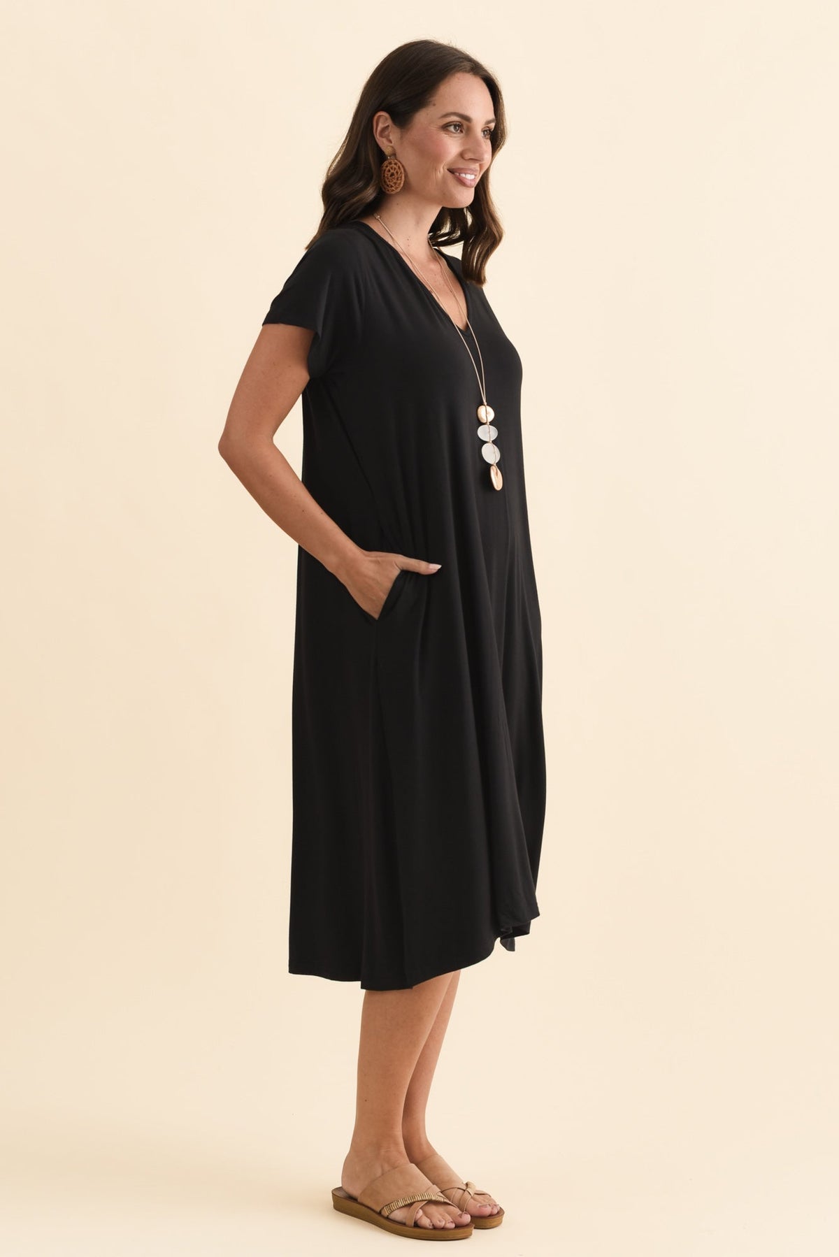 Tiffany Black Bamboo Tee Dress Side View