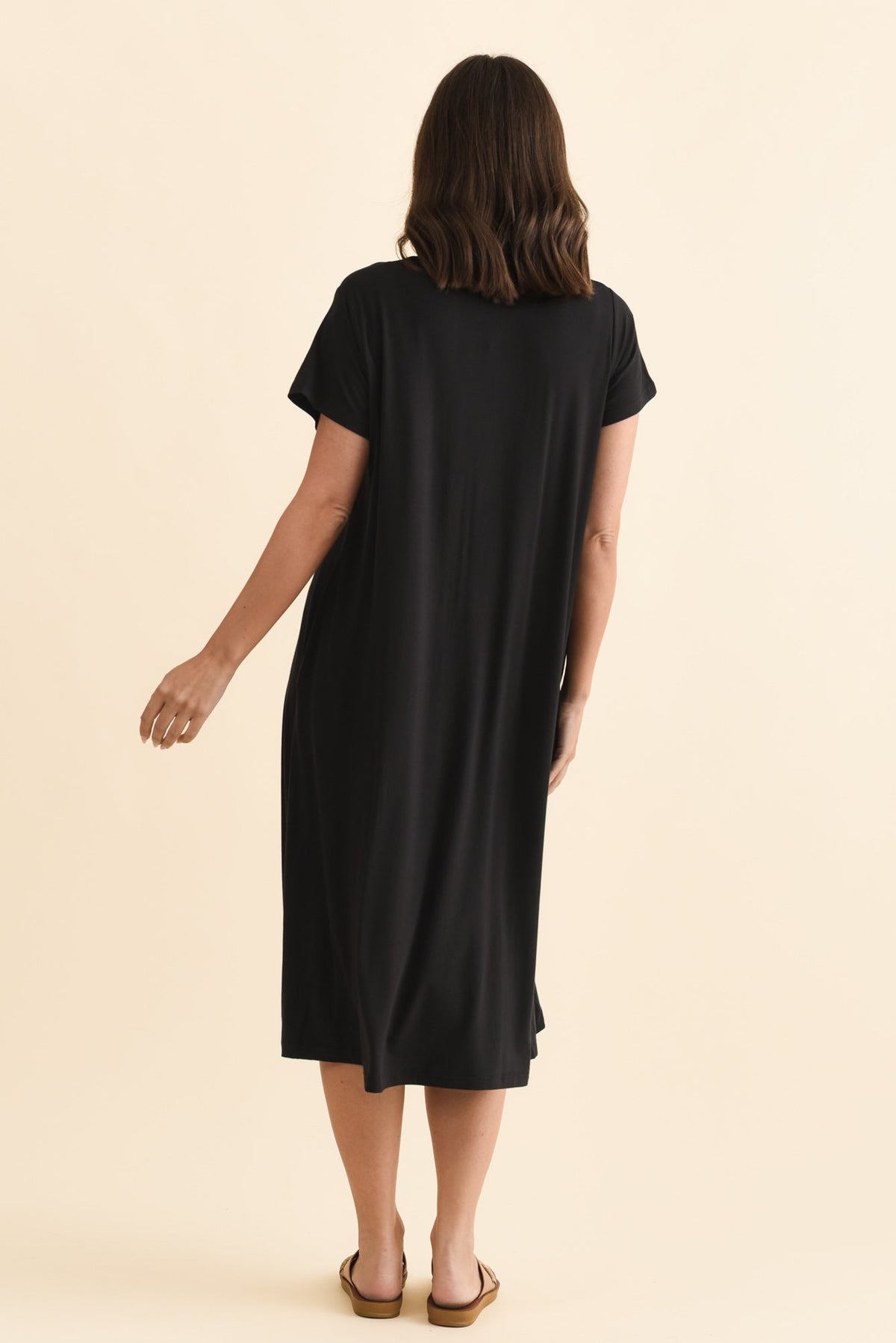 Tiffany Black Bamboo Tee Dress Detail View