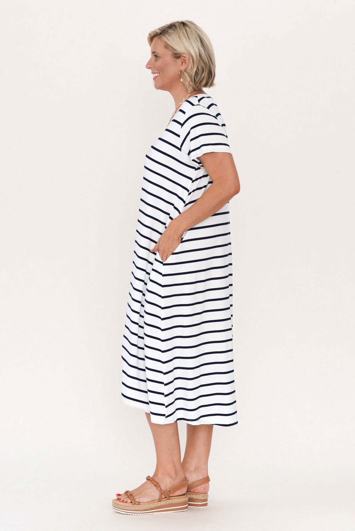 Tiffany White Stripe Bamboo Tee Dress Detail View 2
