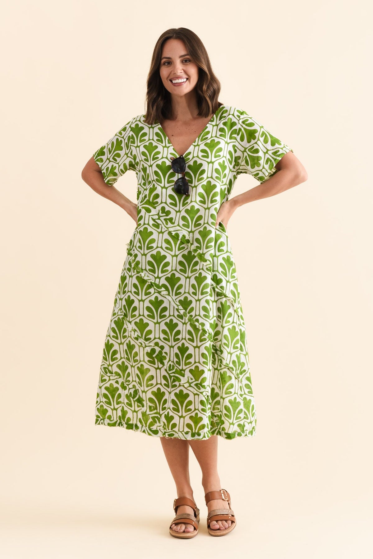 Vanessa Green Abstract Diagonal Seam Dress Front View