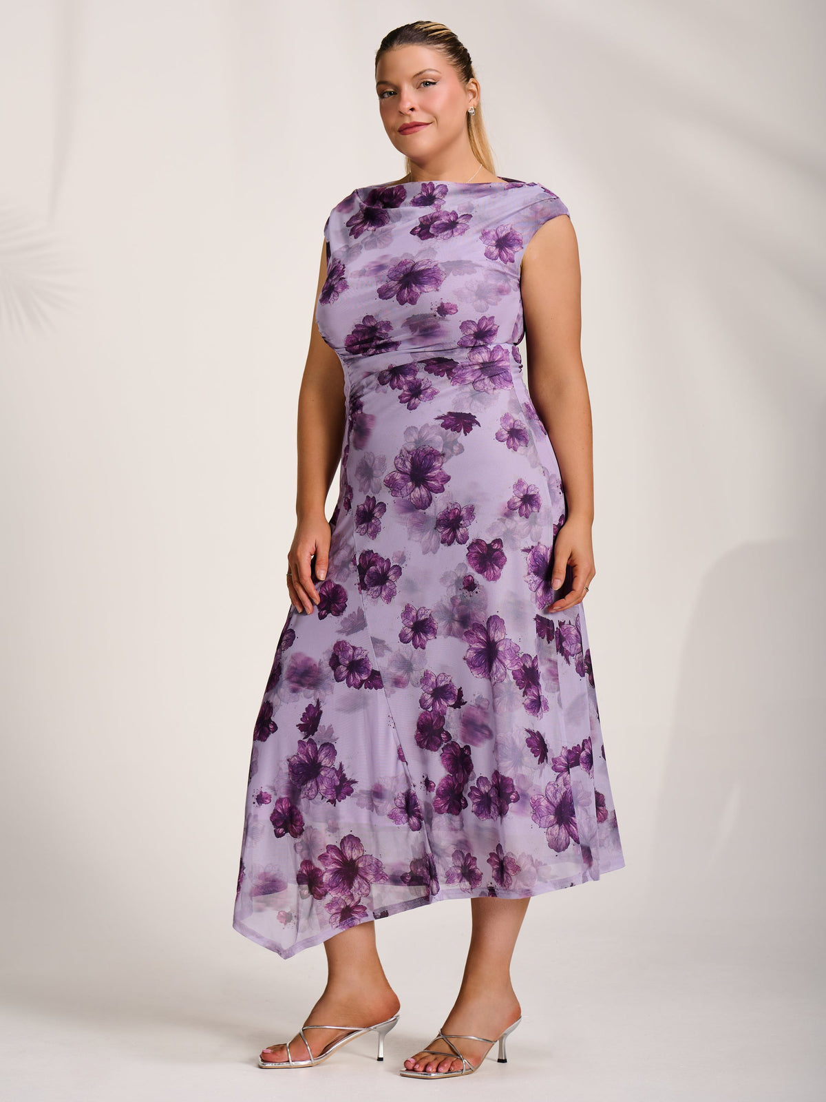 Asymmetric Draped Mesh Midaxi Dress Back View