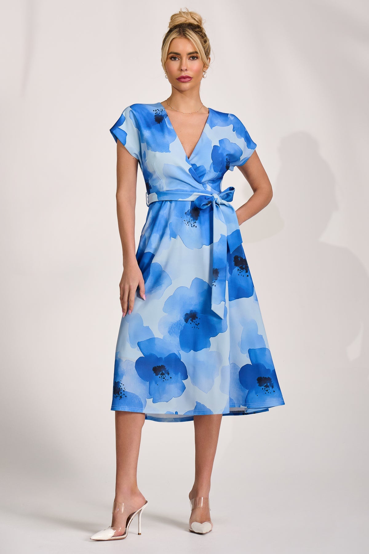 Kimono Sleeve Print Scuba Midi Dress Detail View