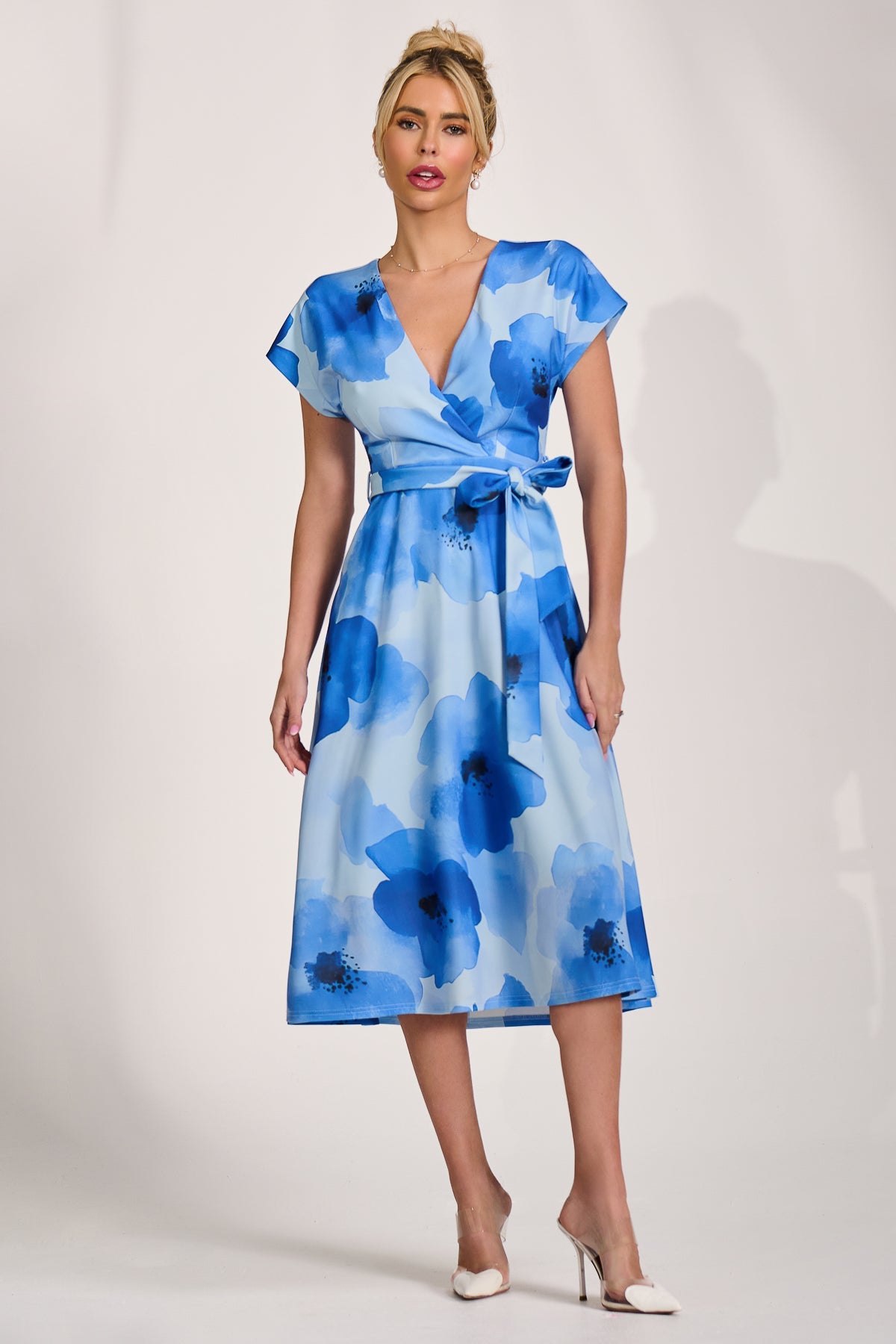Kimono Sleeve Print Scuba Midi Dress Styled View