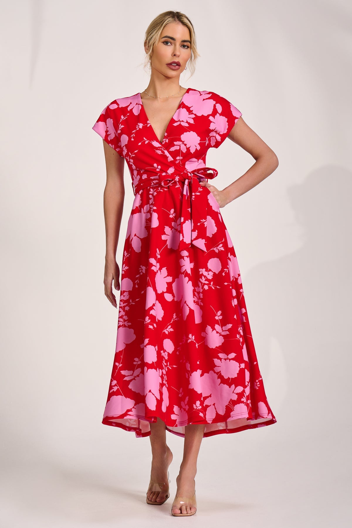 Kimono Sleeve Print Scuba Midaxi Dress Side View