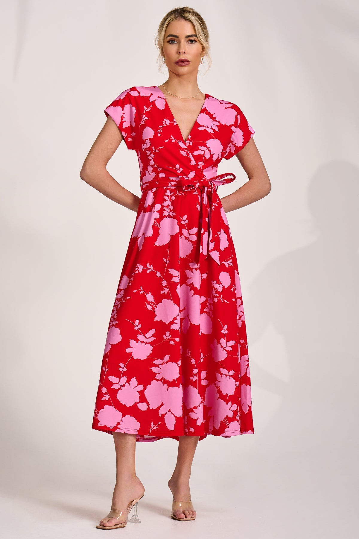 Kimono Sleeve Print Scuba Midaxi Dress Detail View