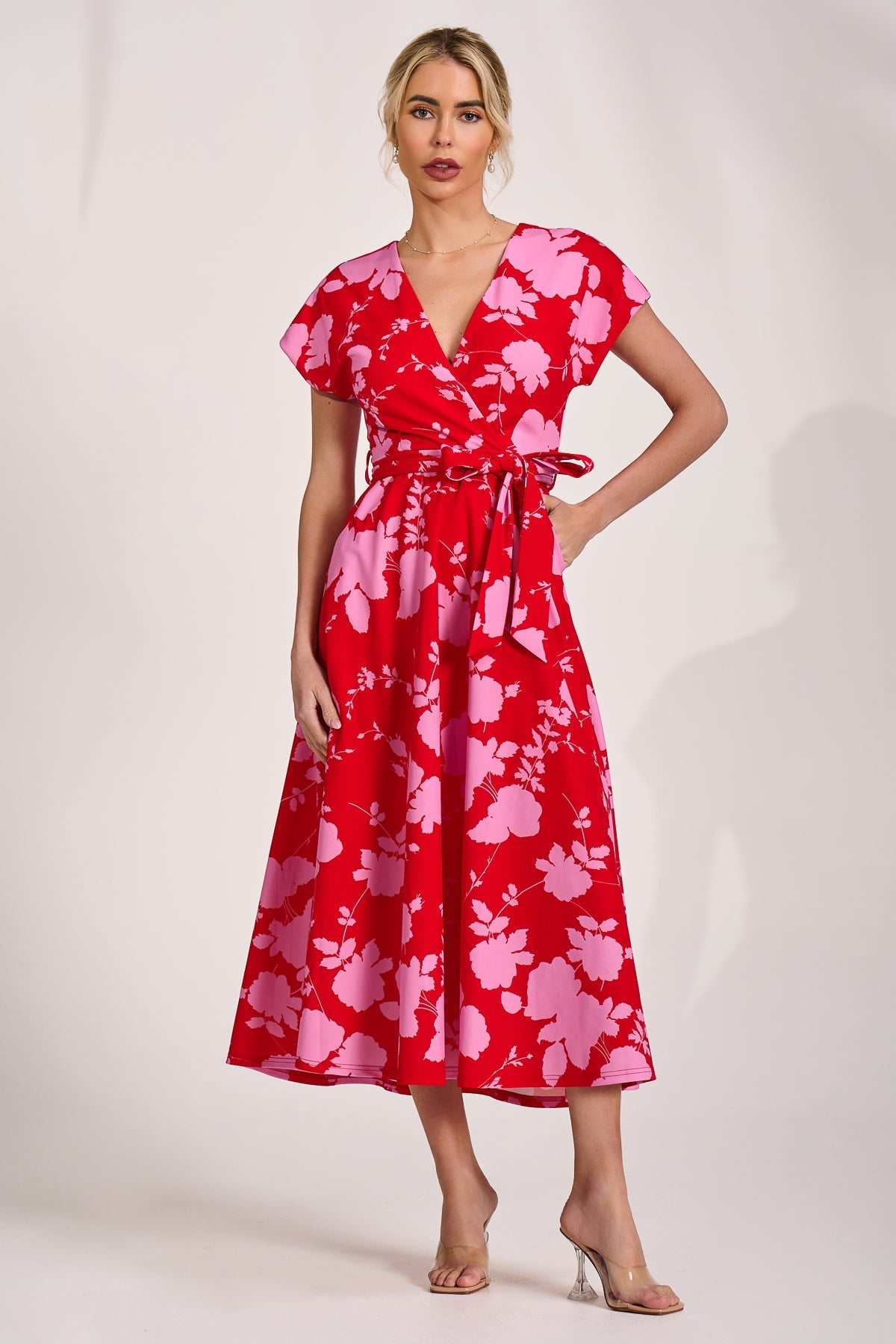 Kimono Sleeve Print Scuba Midaxi Dress Front View 2