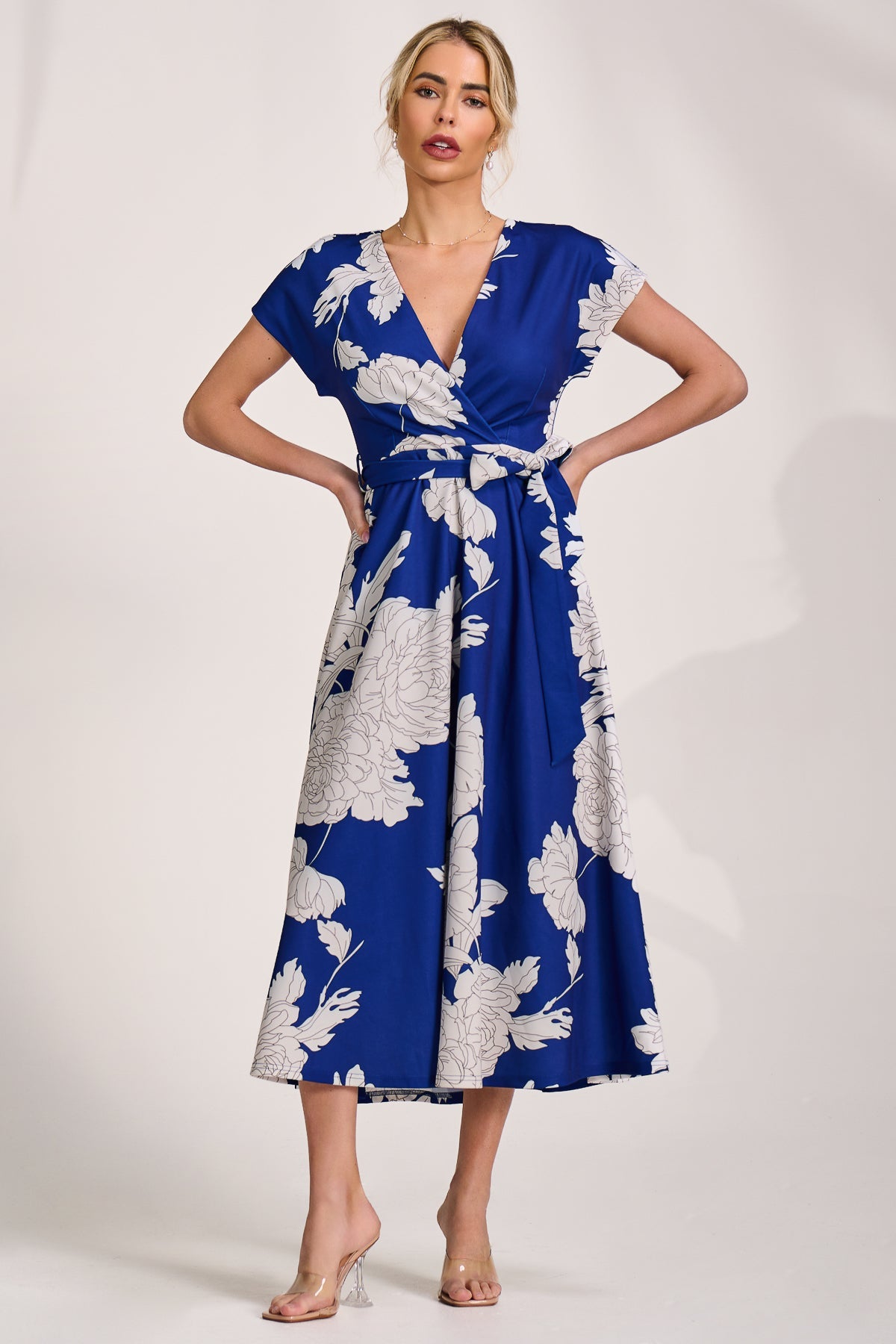 Kimono Sleeve Print Scuba Midaxi Dress ROYAL BLUE Side View