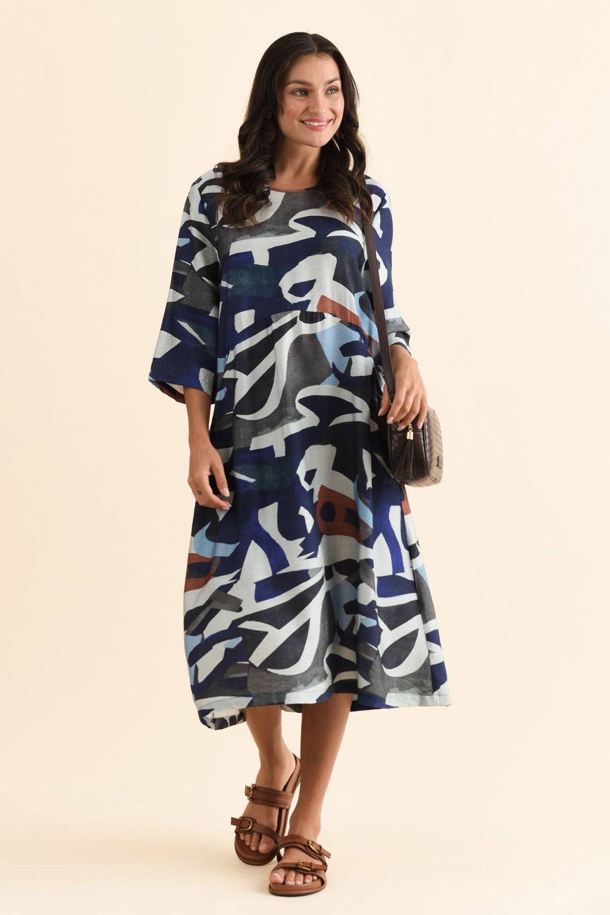 Wynton Blue Abstract Crescent Dress Back View