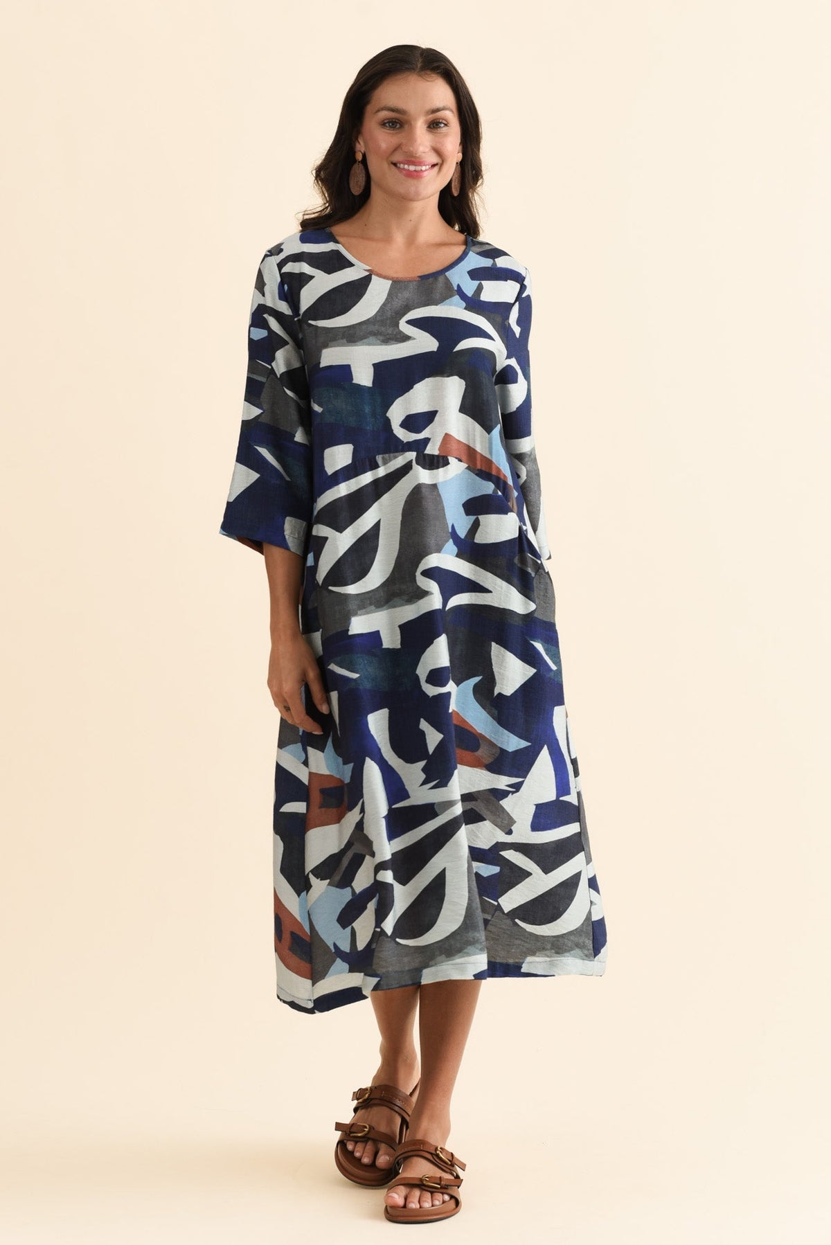 Wynton Blue Abstract Crescent Dress Front View