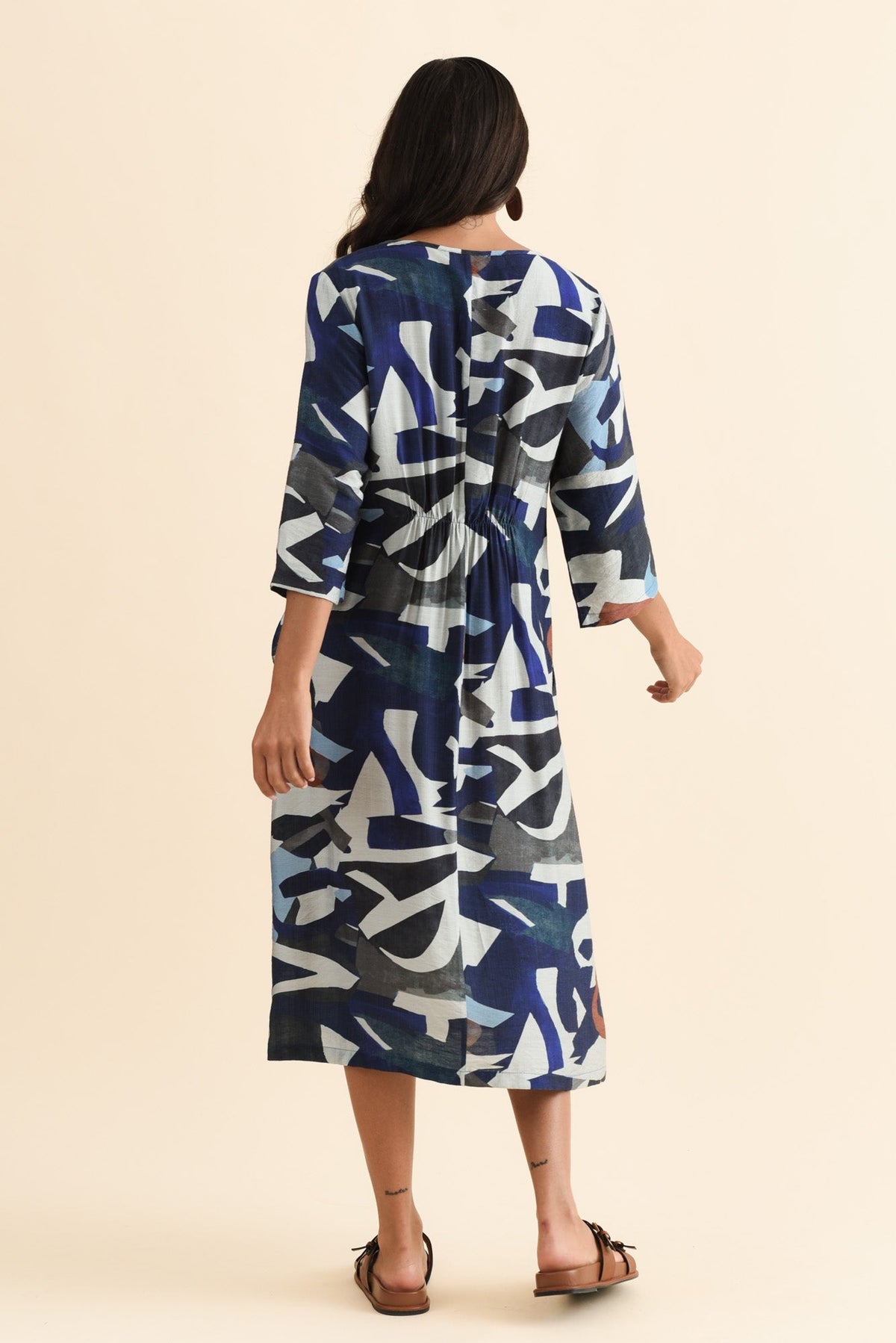 Wynton Blue Abstract Crescent Dress Detail View