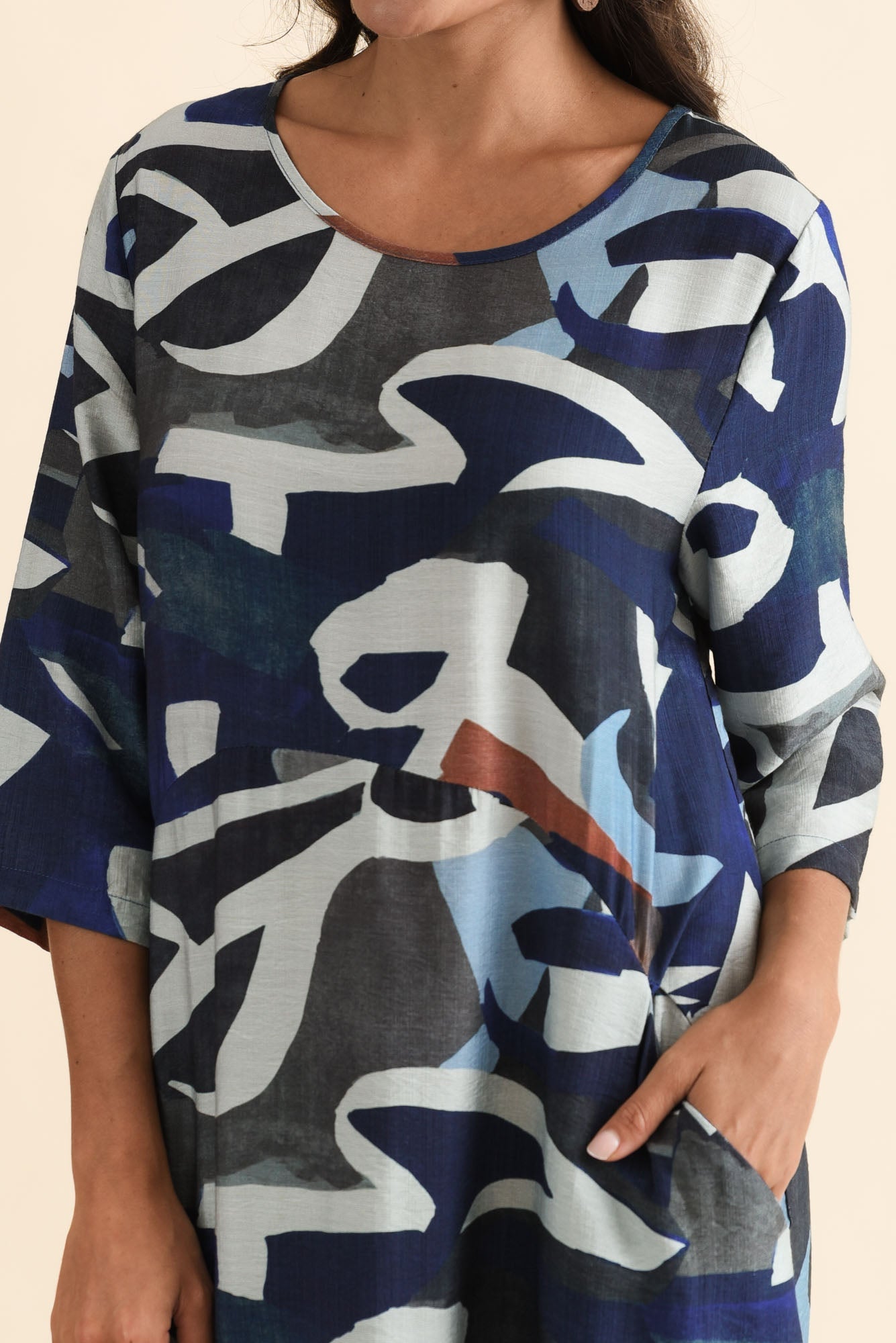 Wynton Blue Abstract Crescent Dress Full Length View