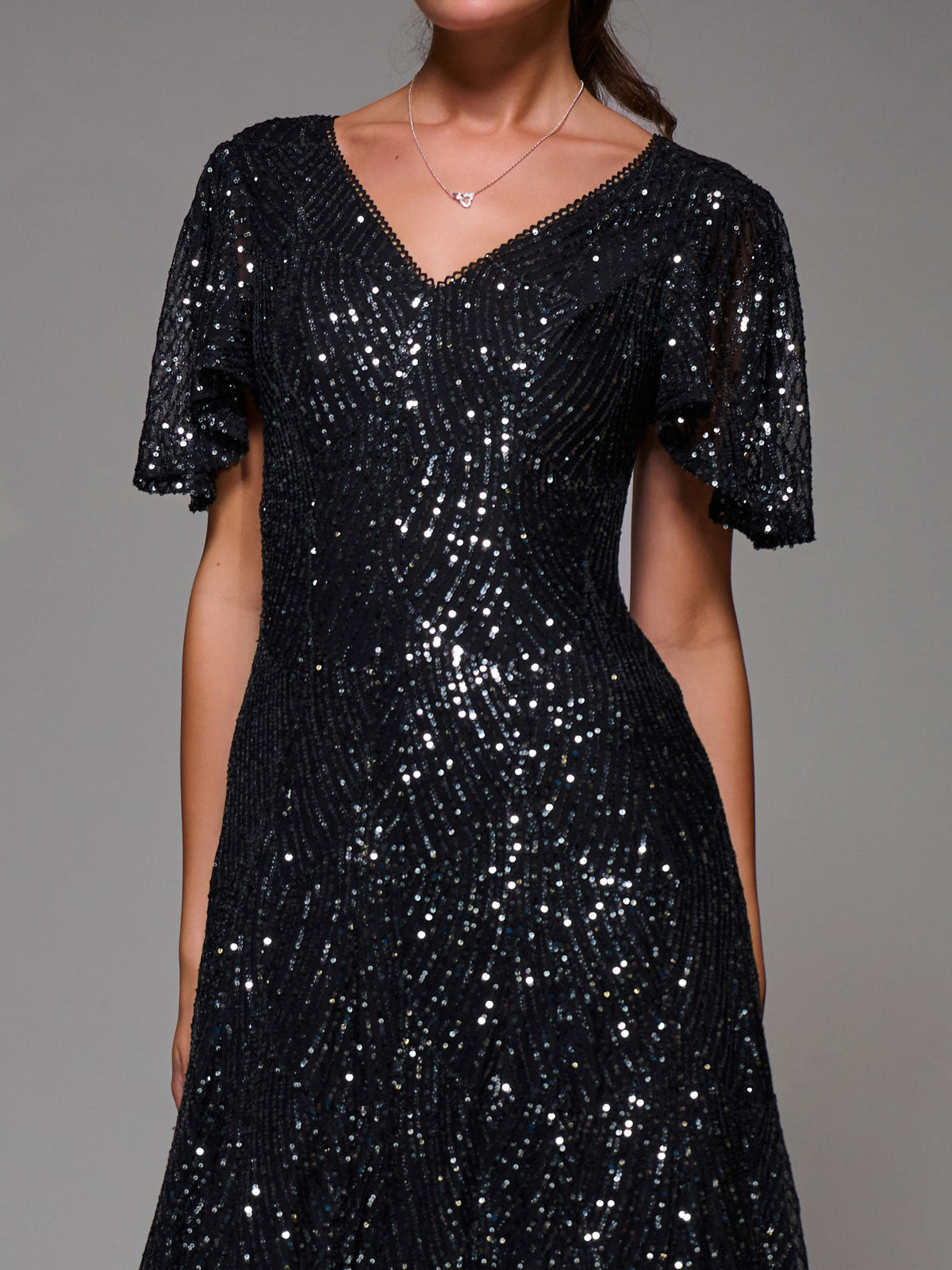 Sequin Angel Sleeve Fit & Flare Midaxi Dress Side View