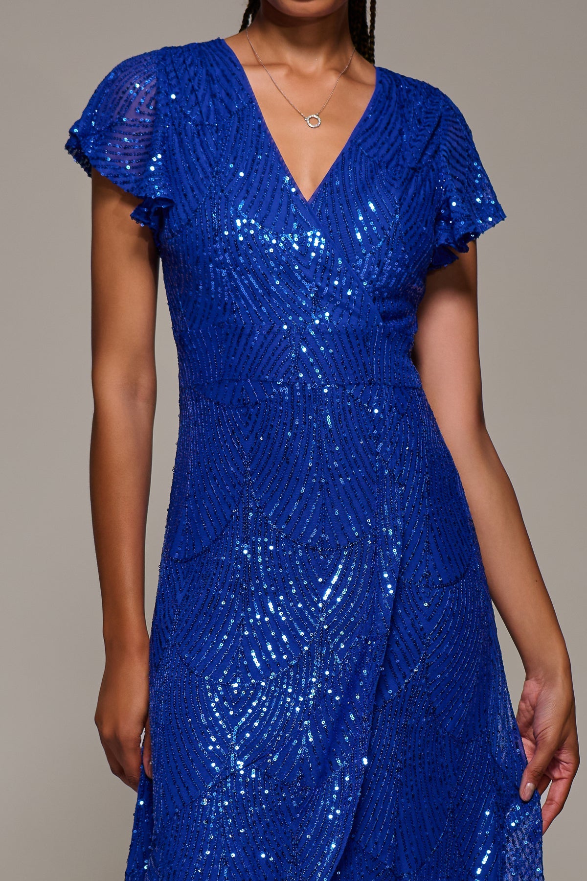 Frill Short Sleeve Sequin Maxi Dress Side View
