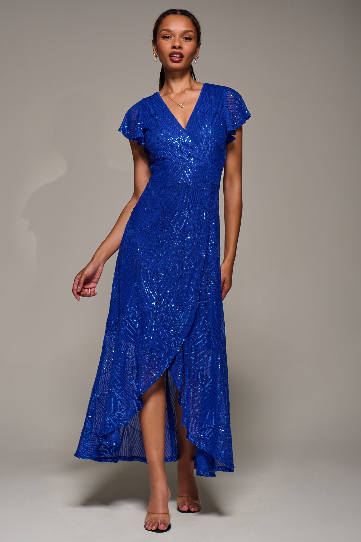 Frill Short Sleeve Sequin Maxi Dress Detail View