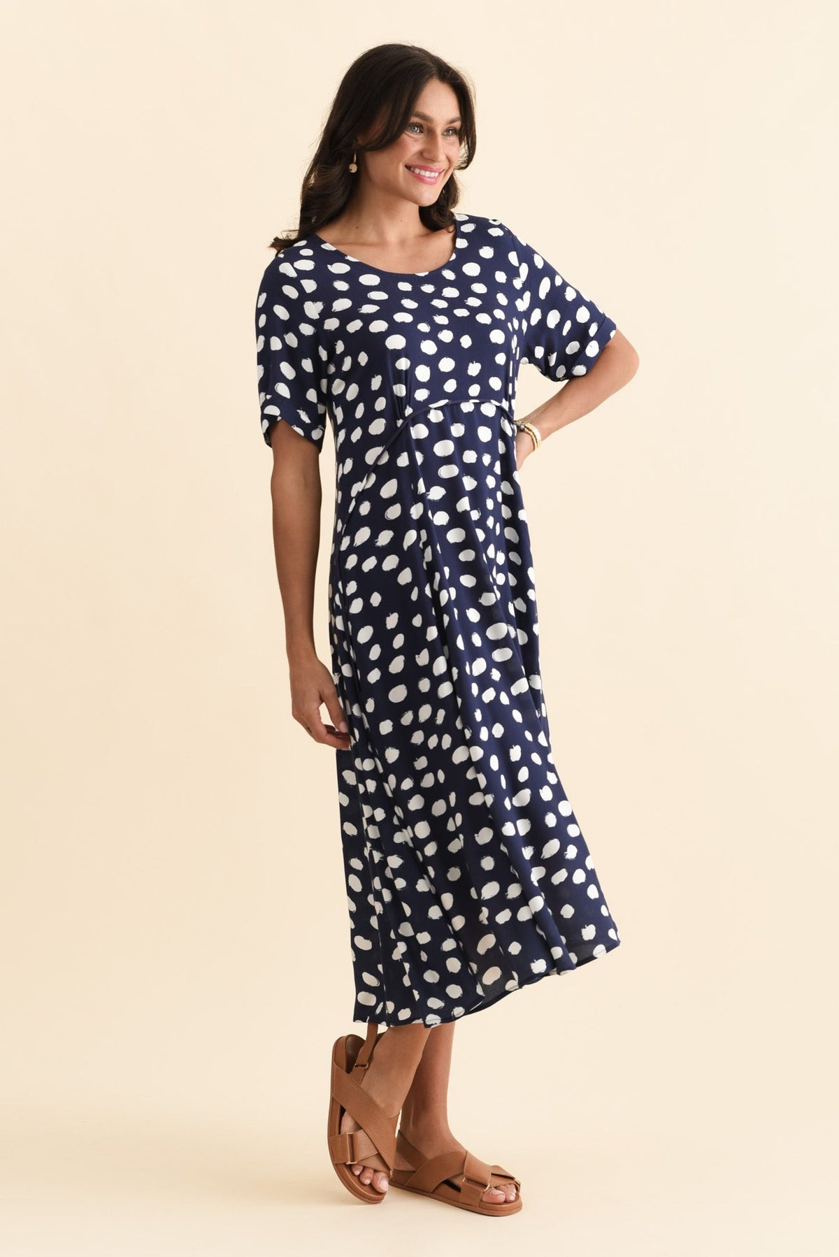 Zaelia Navy Spot Crescent Dress Back View