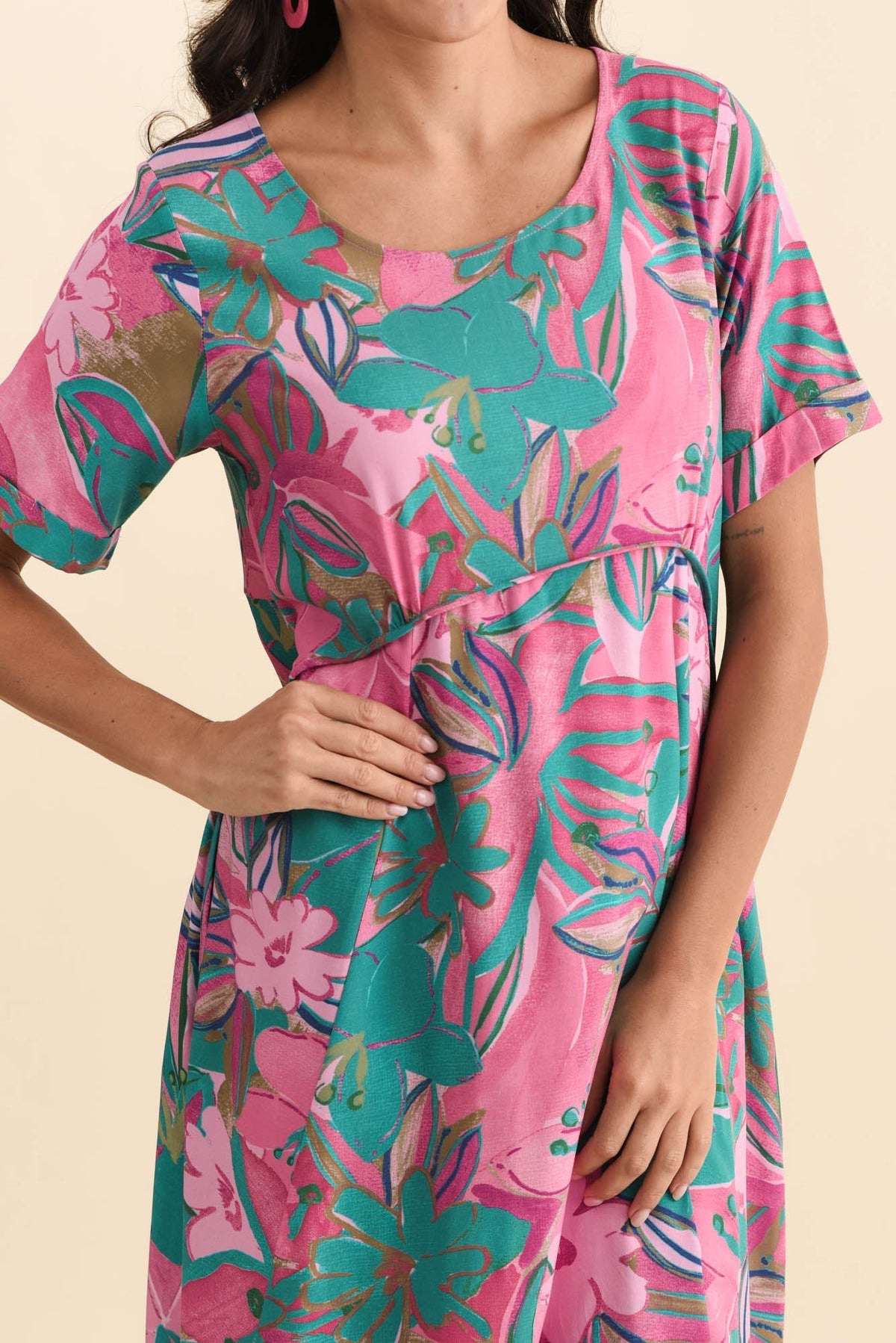 Zaelia Pink Floral Crescent Dress Detail View
