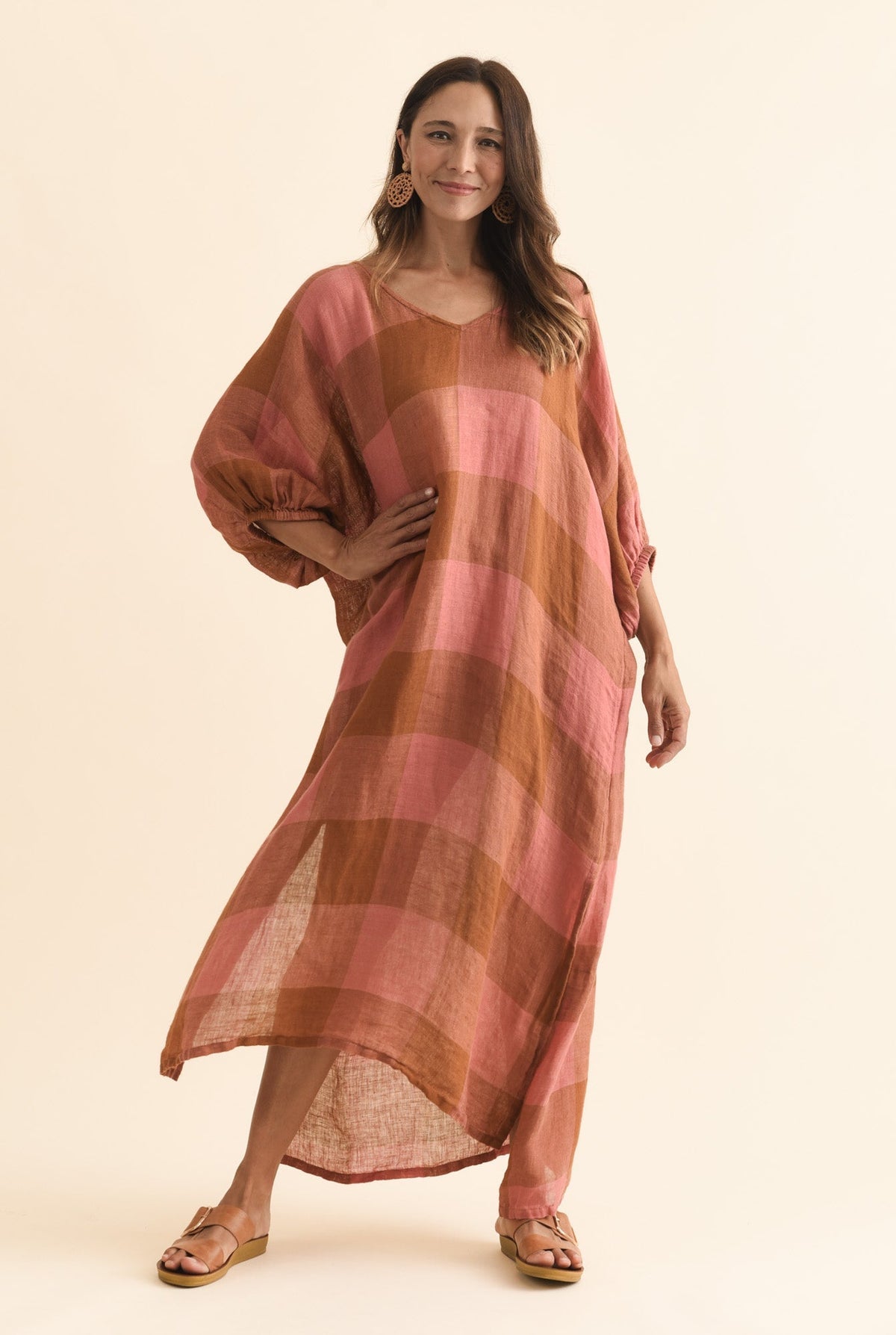 Marcel Orange Check Linen Dress Back View