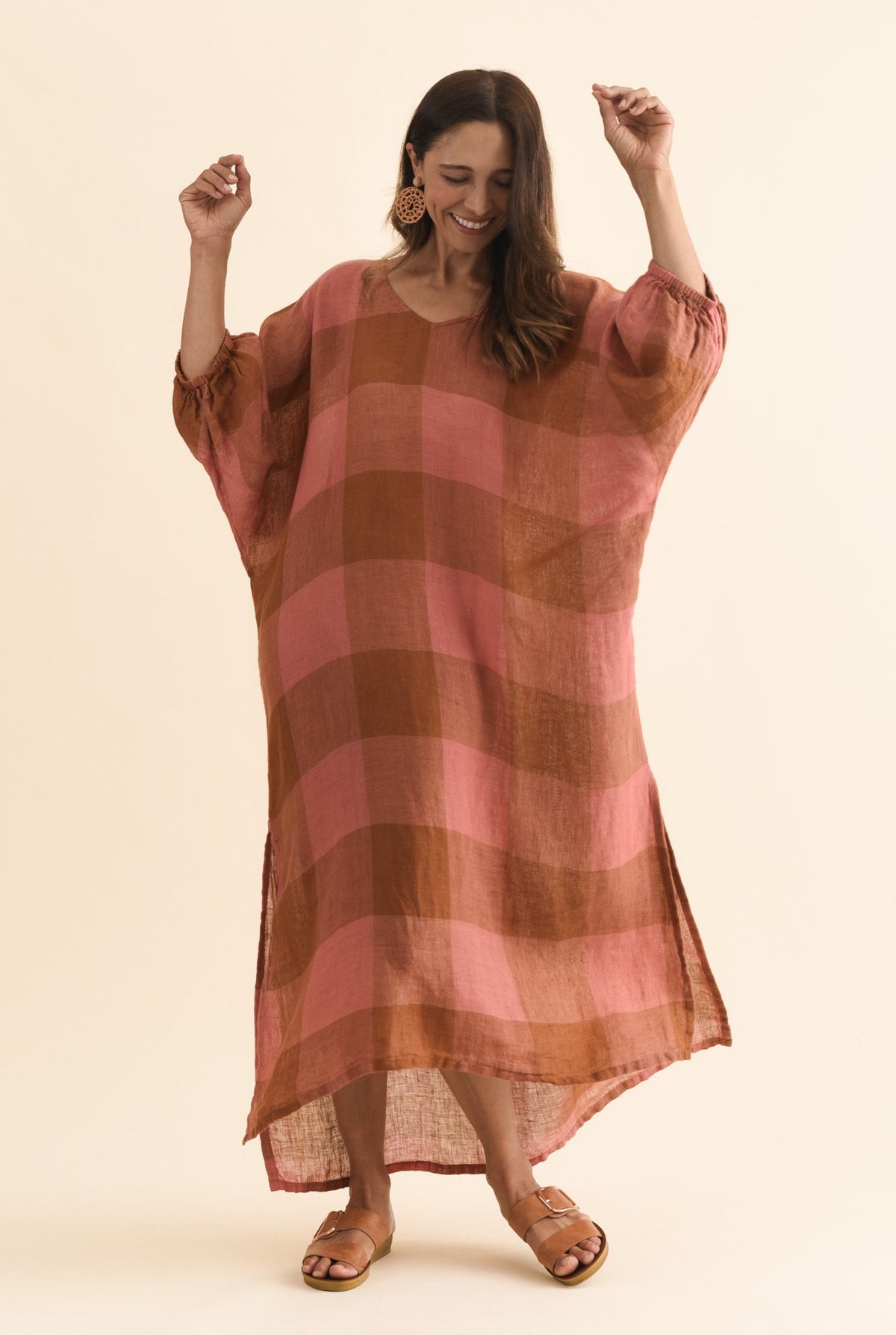 Marcel Orange Check Linen Dress Back View 2