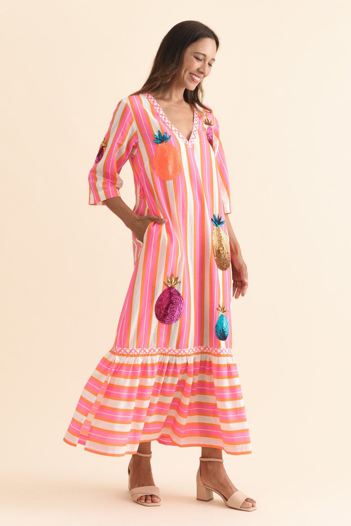 Dakota Pink Pineapple Sequin Cotton Dress Back View