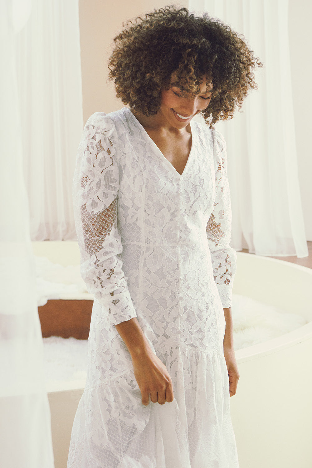 Floral Lace Layer Long Sleeve Maxi Dress Back View
