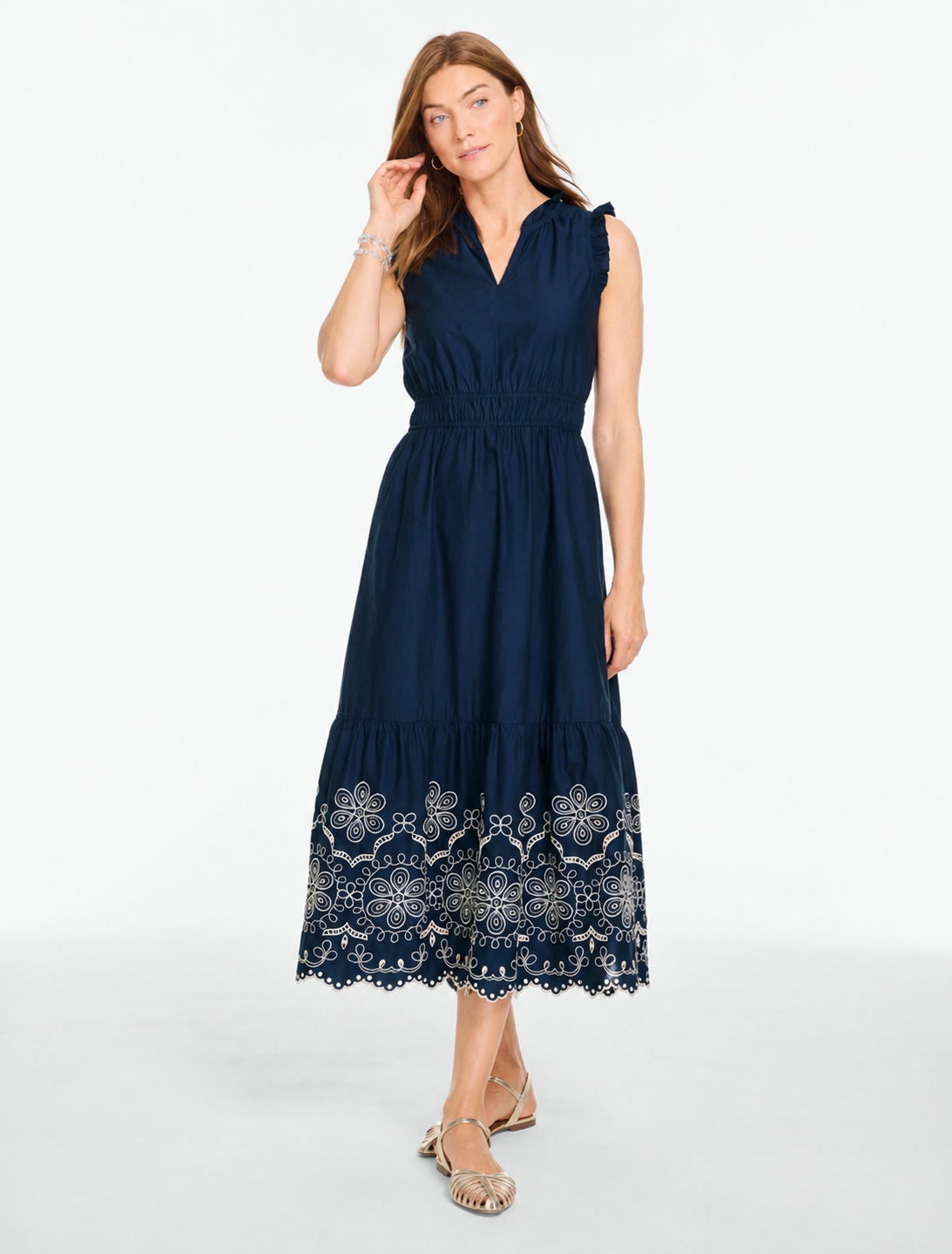 Amelie | Embroidered Navy Midi Dress