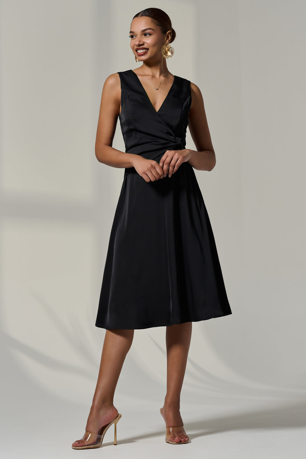 Sleeveless Waist Detail Midi Dress Full Length View