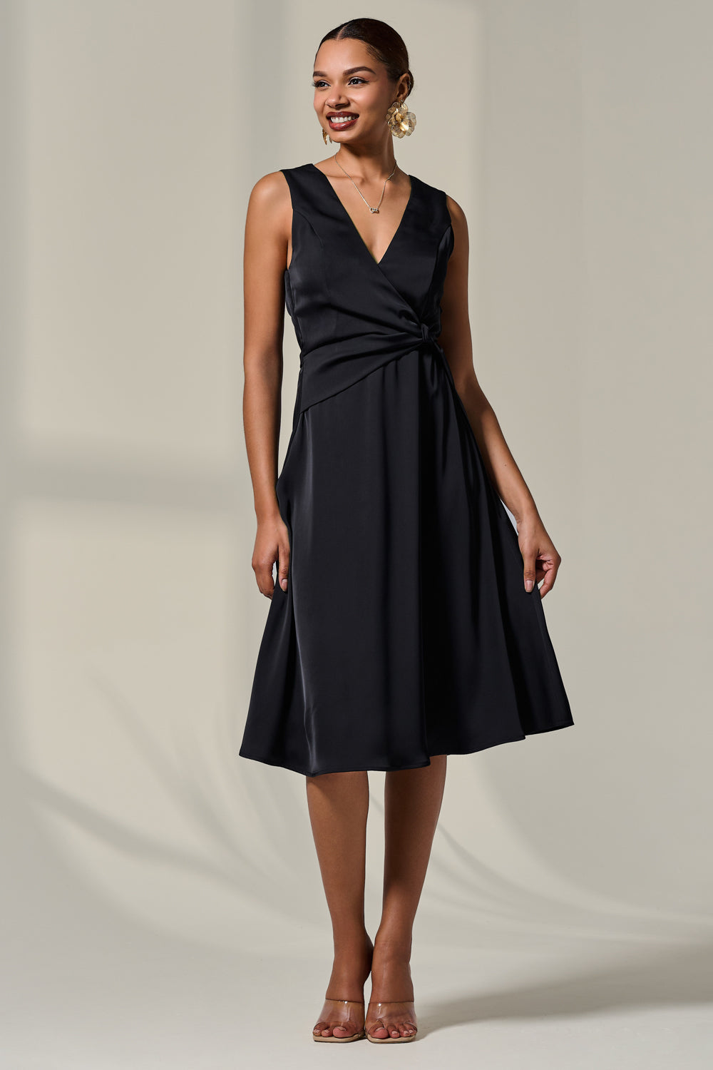 Sleeveless Waist Detail Midi Dress Front View 2