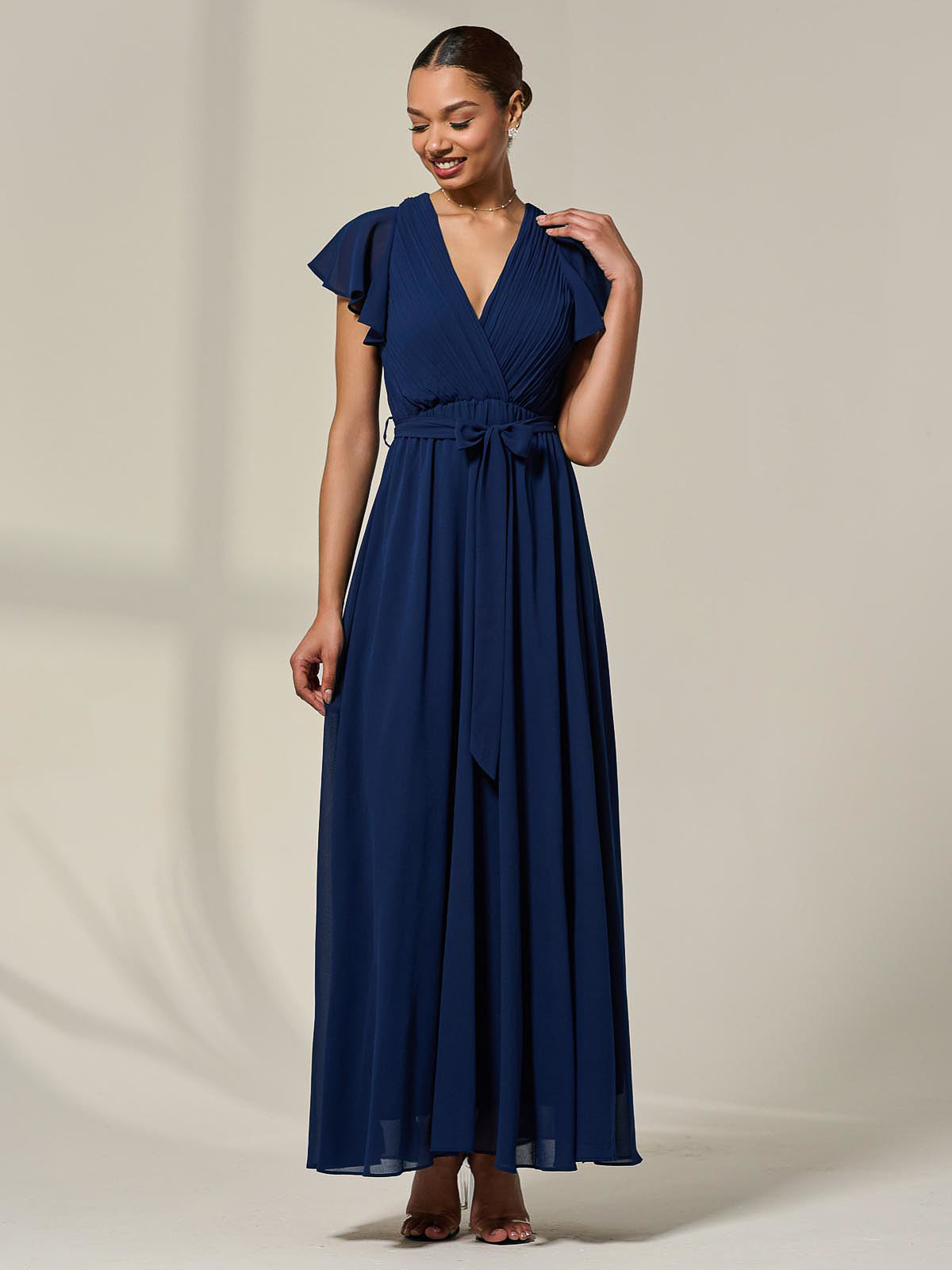 Chiffon Flutter Sleeve Maxi Dress Full Length View