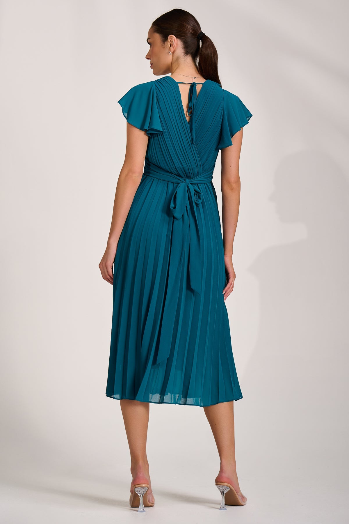 Ruffle Pleated Chiffon Midi Dress Back View
