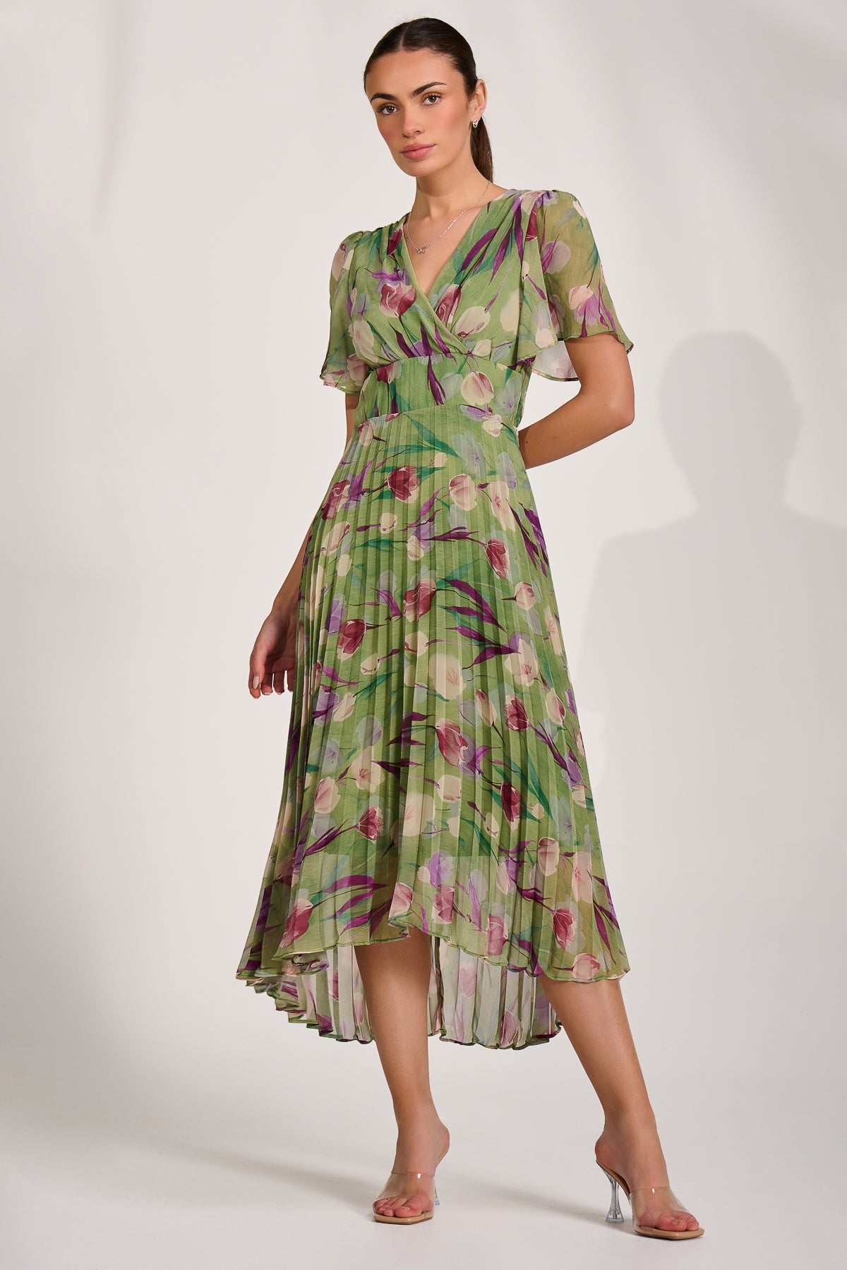 Chiffon Pleated Maxi Dress Front View