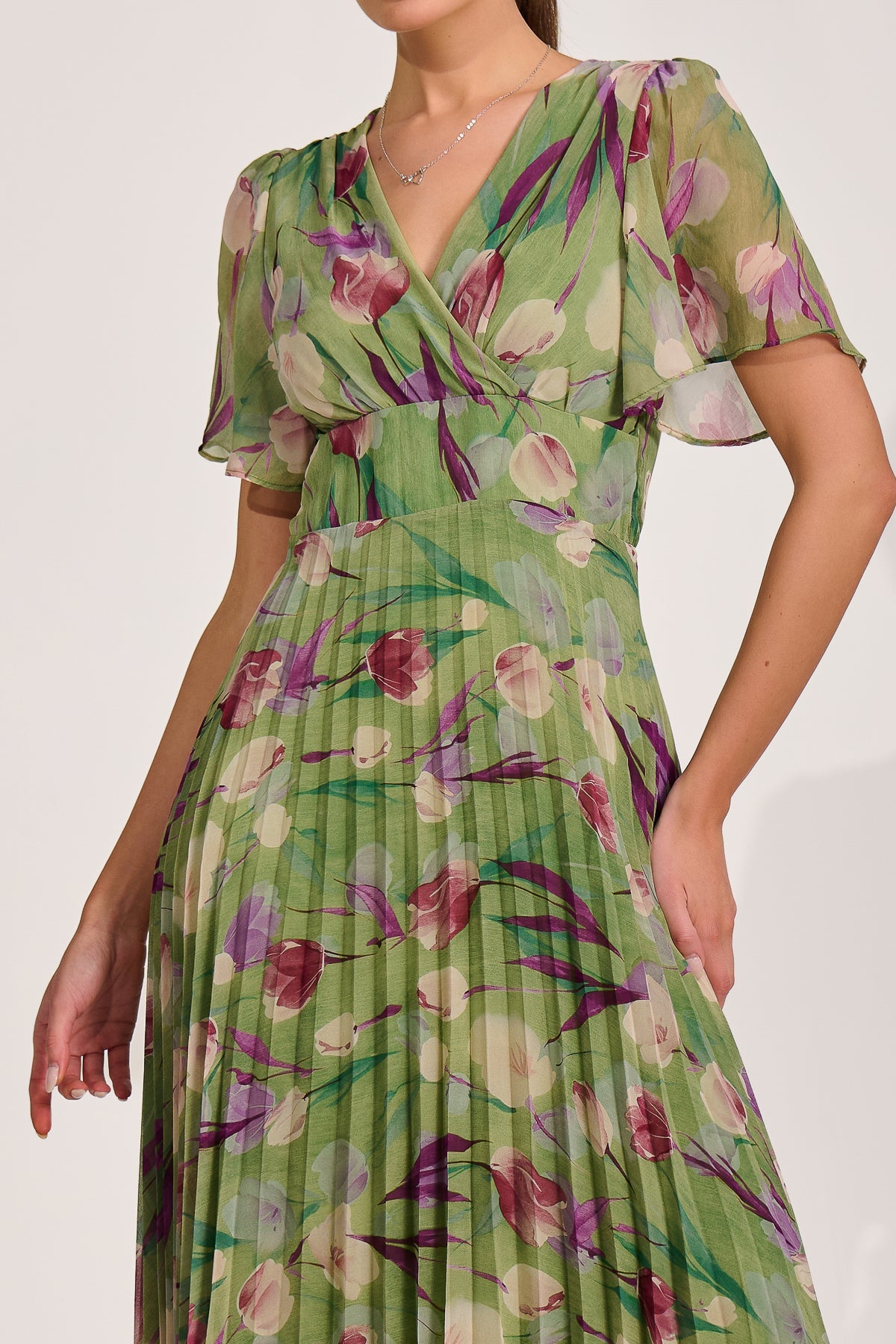 Chiffon Pleated Maxi Dress Styled View