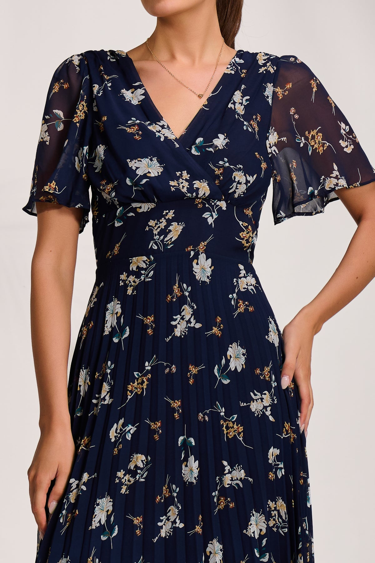 Pleated Chiffon Maxi Dress Full Length View